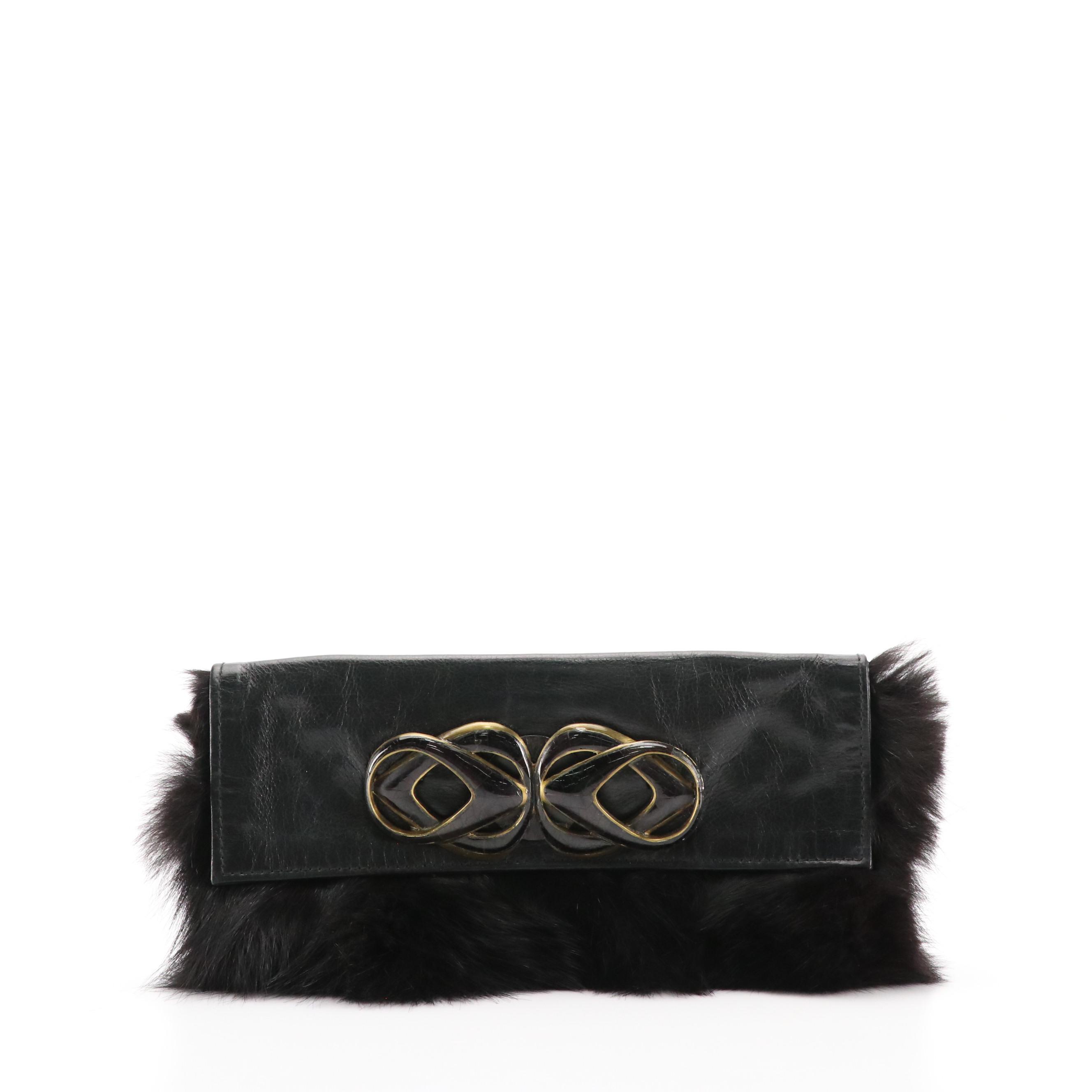R&Y Augousti Black Fox Fur and Leather Foldover, Henry Bendel & Other Clutches