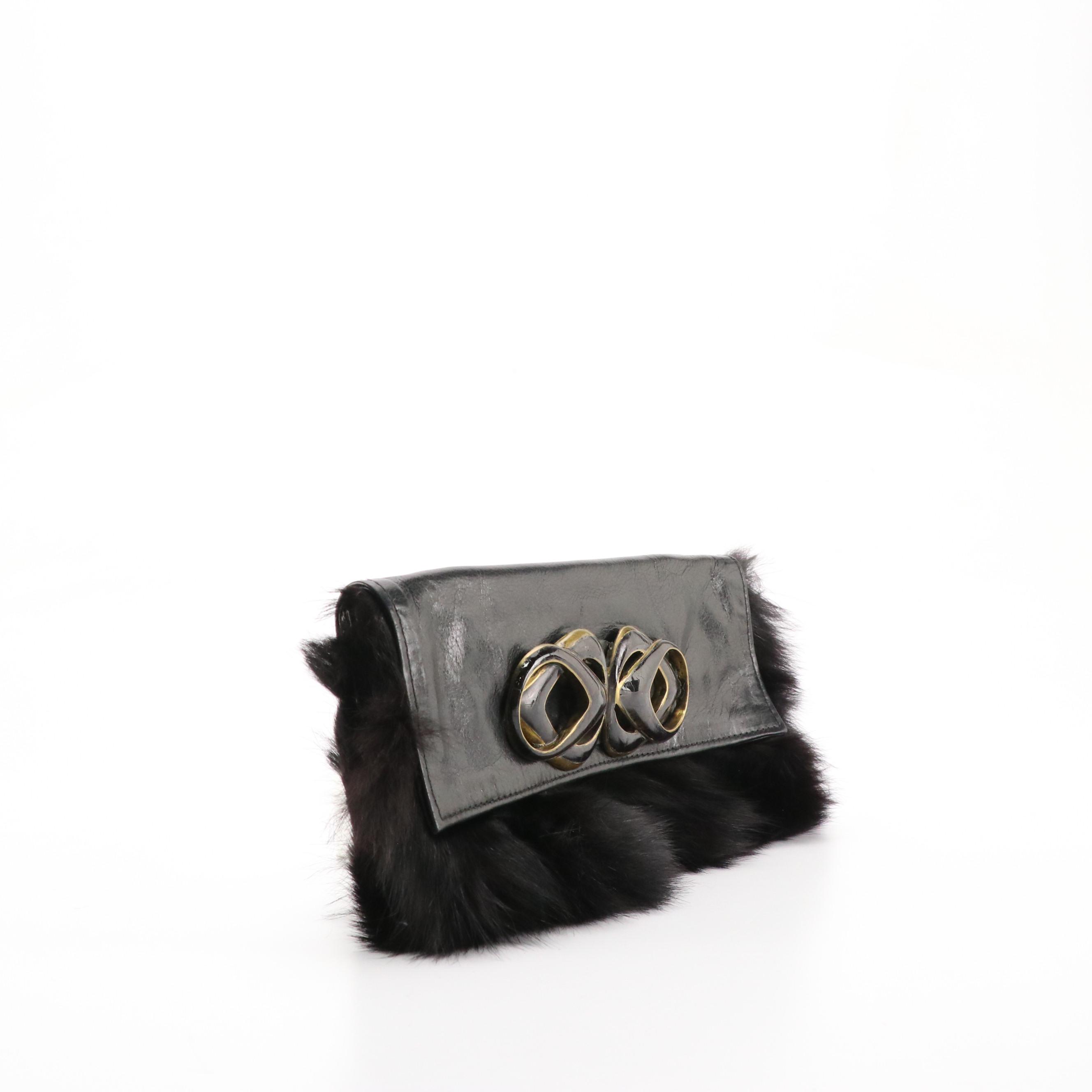 R&Y Augousti Black Fox Fur and Leather Foldover, Henry Bendel & Other Clutches