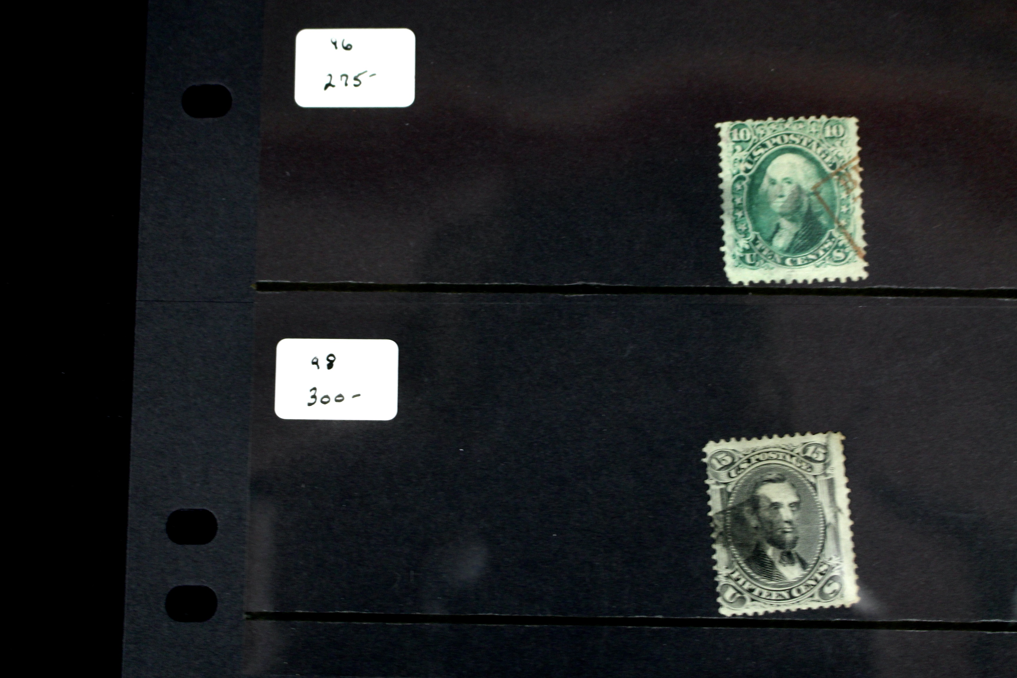 Five U.S. Postage Stamps, All with F Grill, 1867