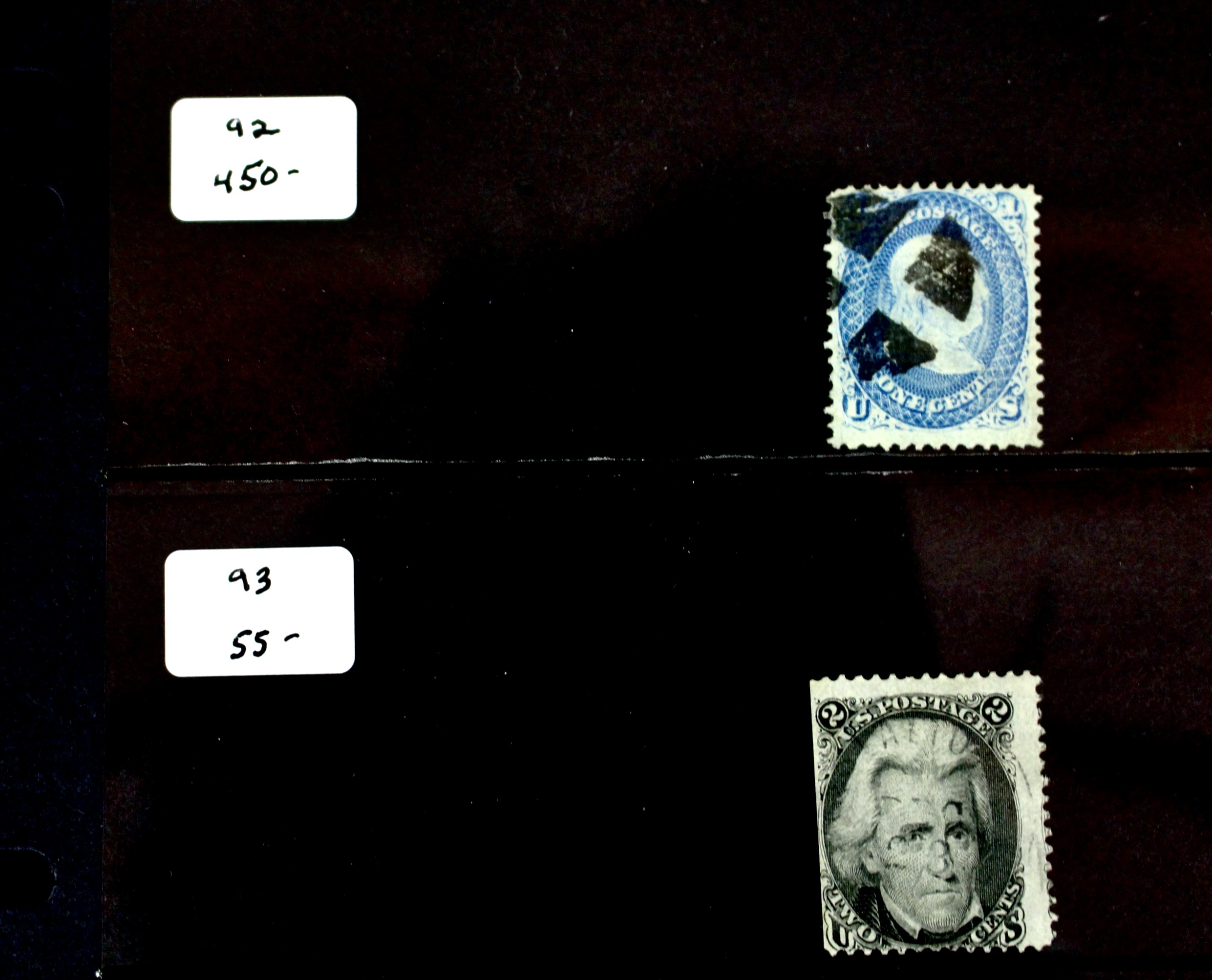 Five U.S. Postage Stamps, All with F Grill, 1867