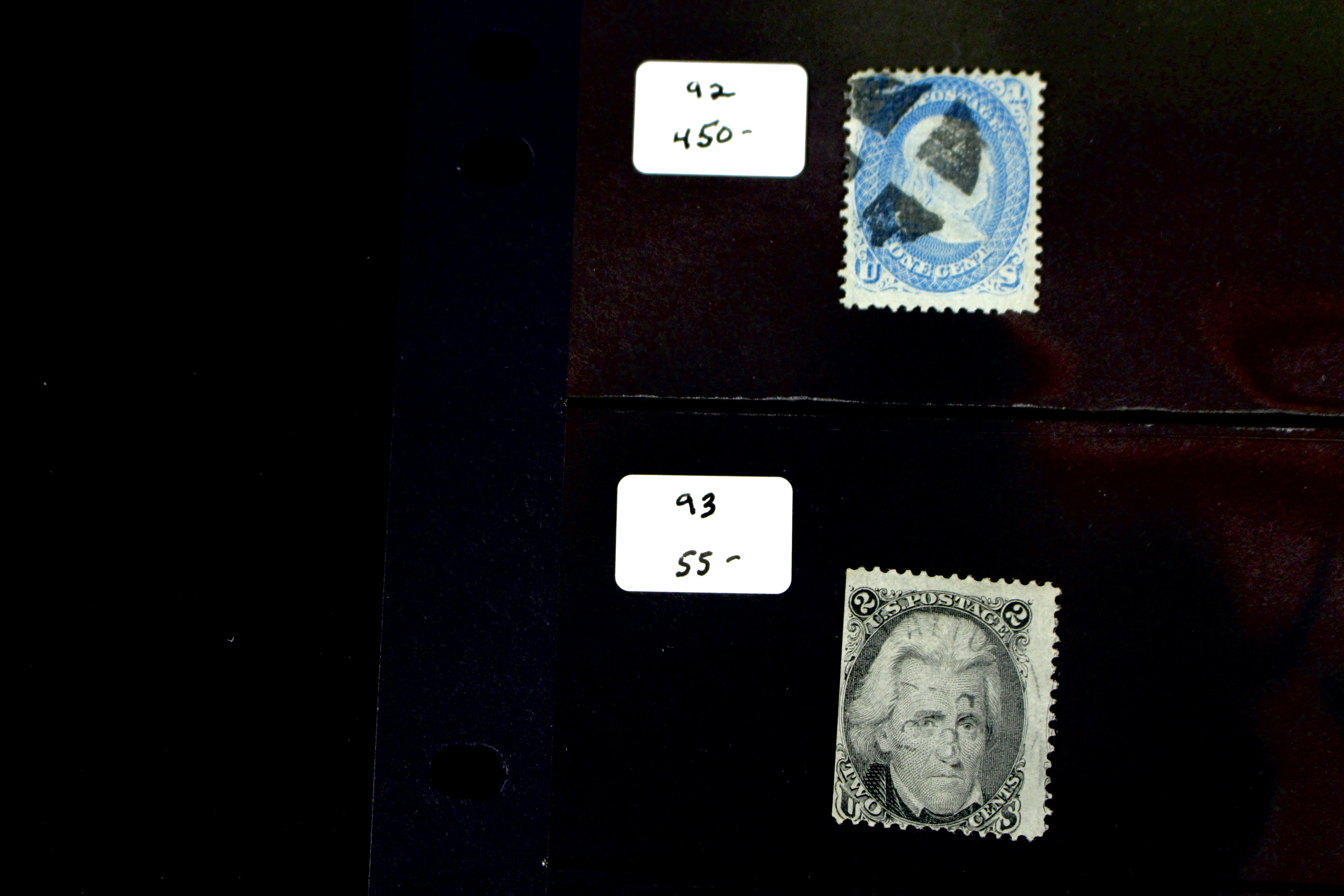 Five U.S. Postage Stamps, All with F Grill, 1867