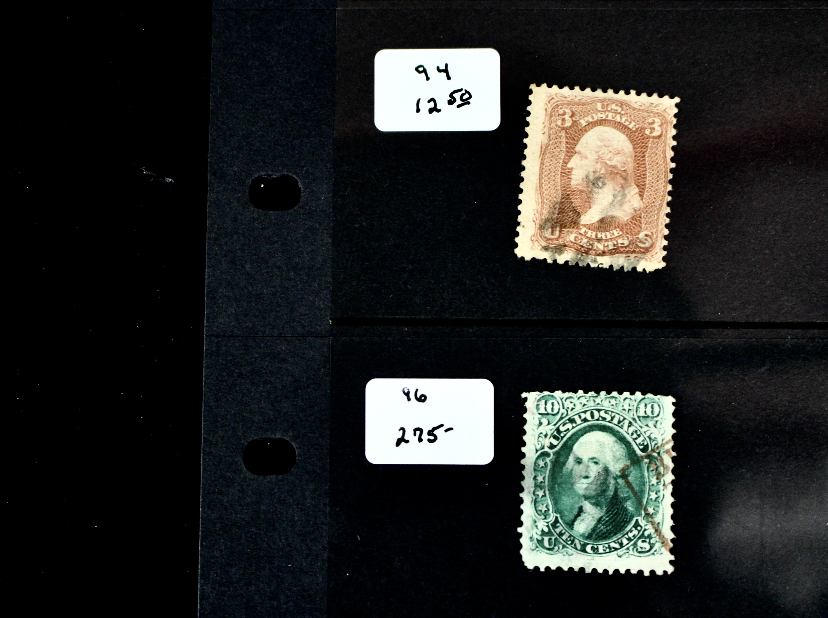 Five U.S. Postage Stamps, All with F Grill, 1867
