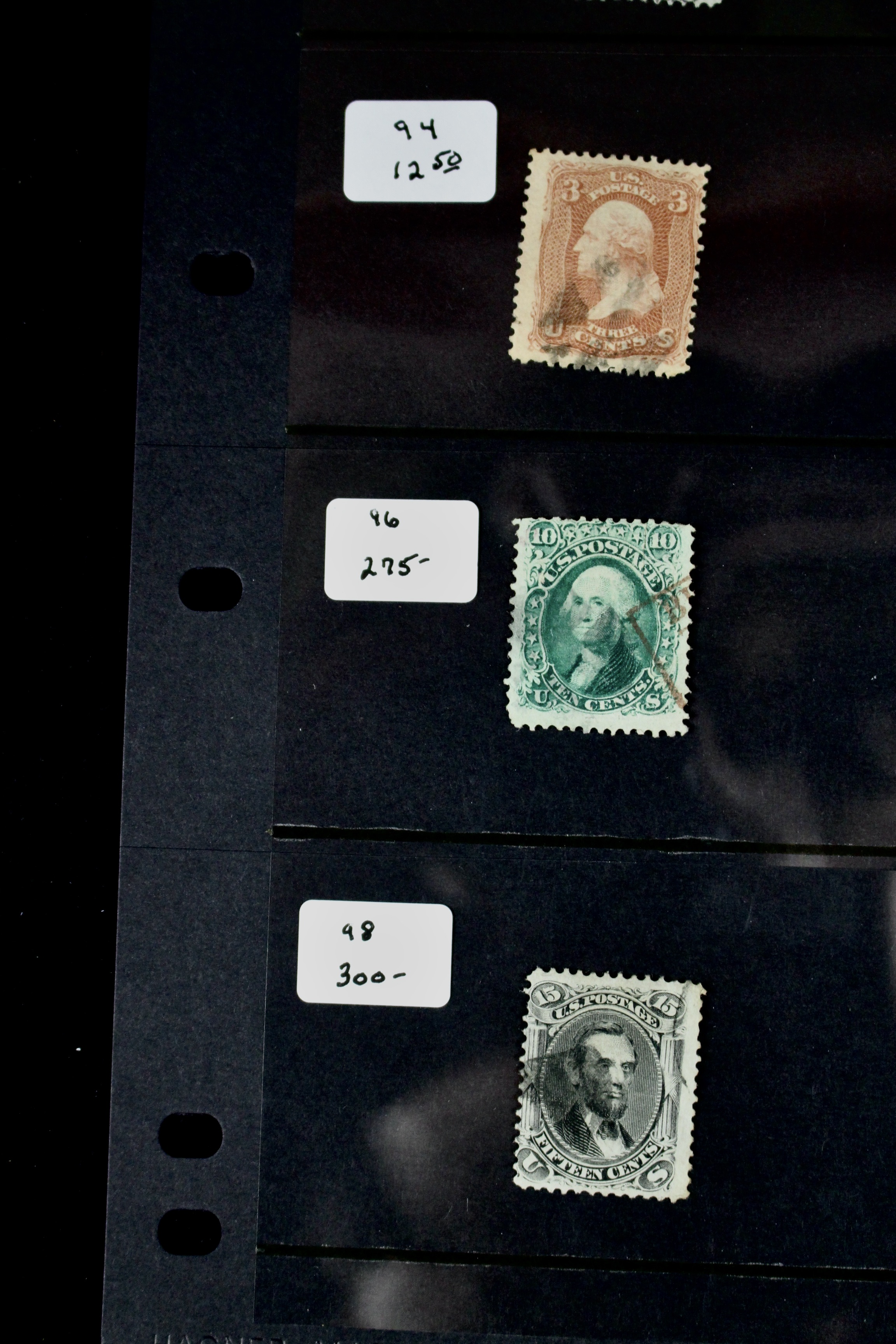 Five U.S. Postage Stamps, All with F Grill, 1867