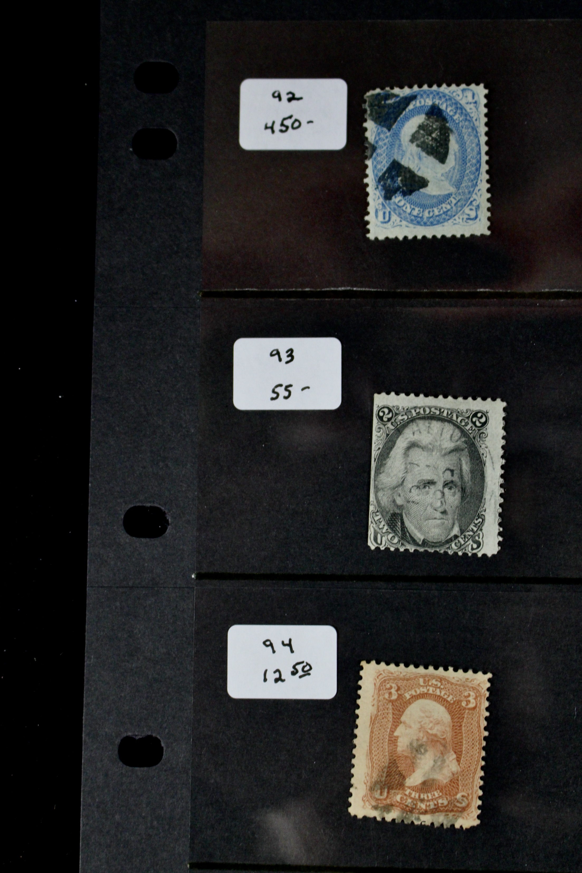 Five U.S. Postage Stamps, All with F Grill, 1867