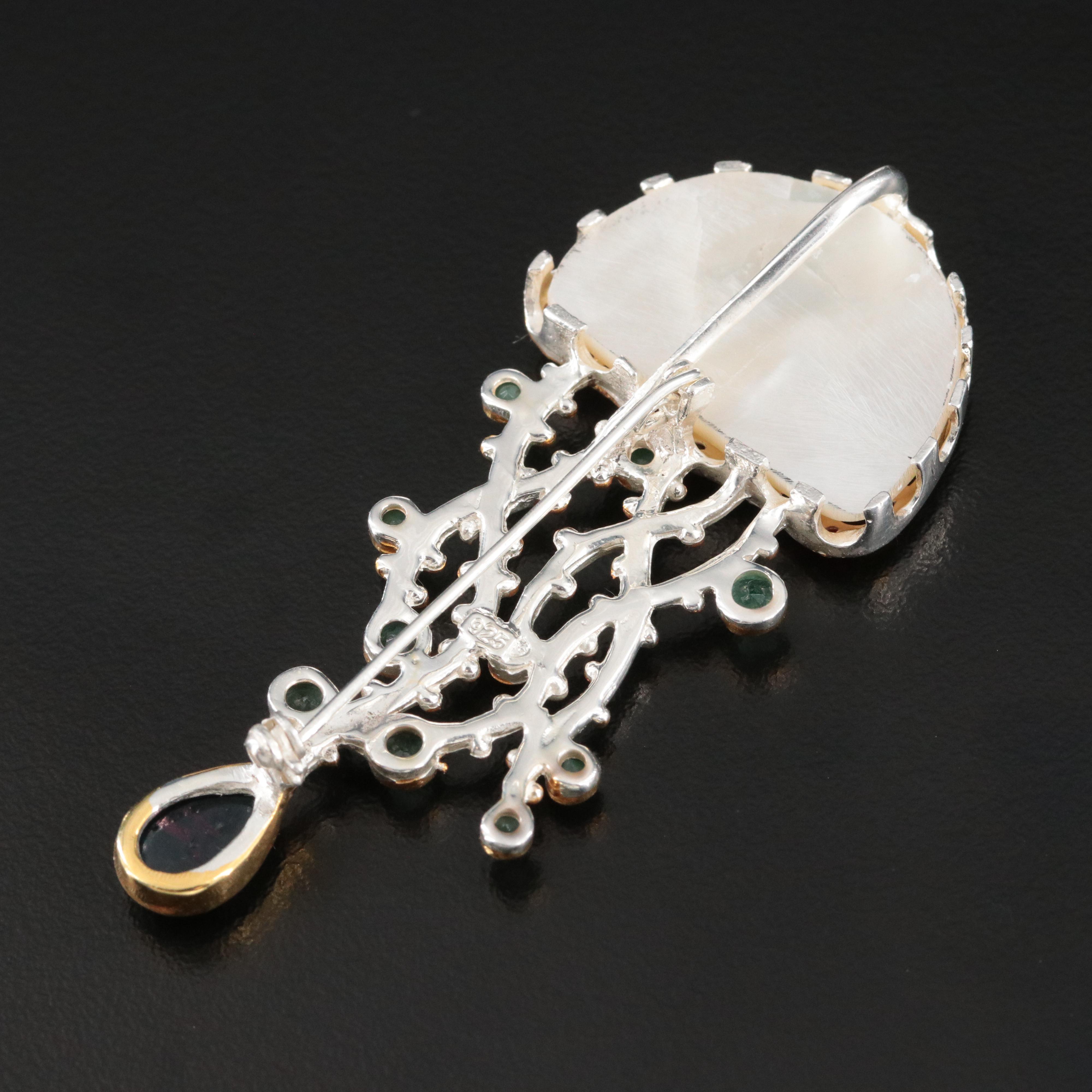 Sterling Mother-of-Pearl and Gemstone Jellyfish Converter Brooch