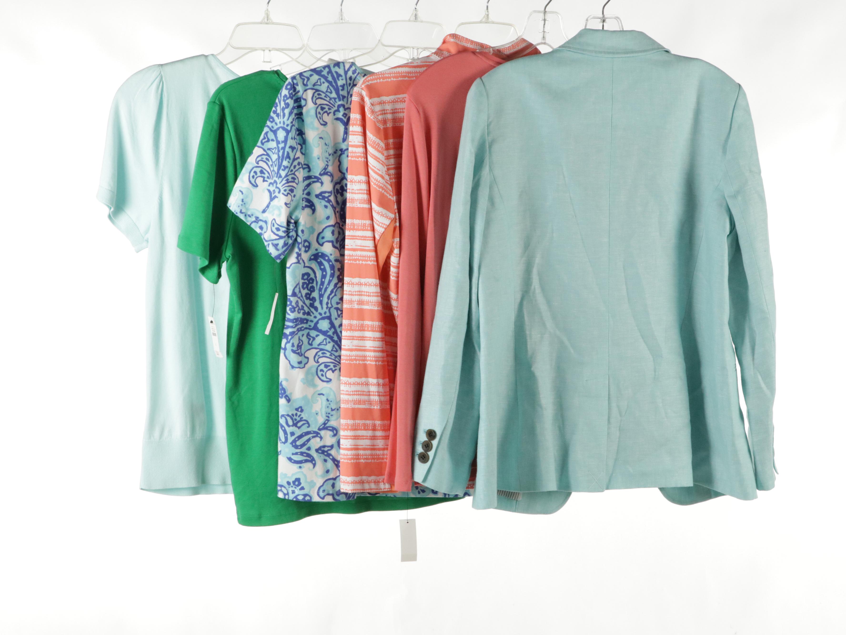 Talbots Blue Linen Blazer, Short & Long Sleeve Tops, Embroidered Sweater & More