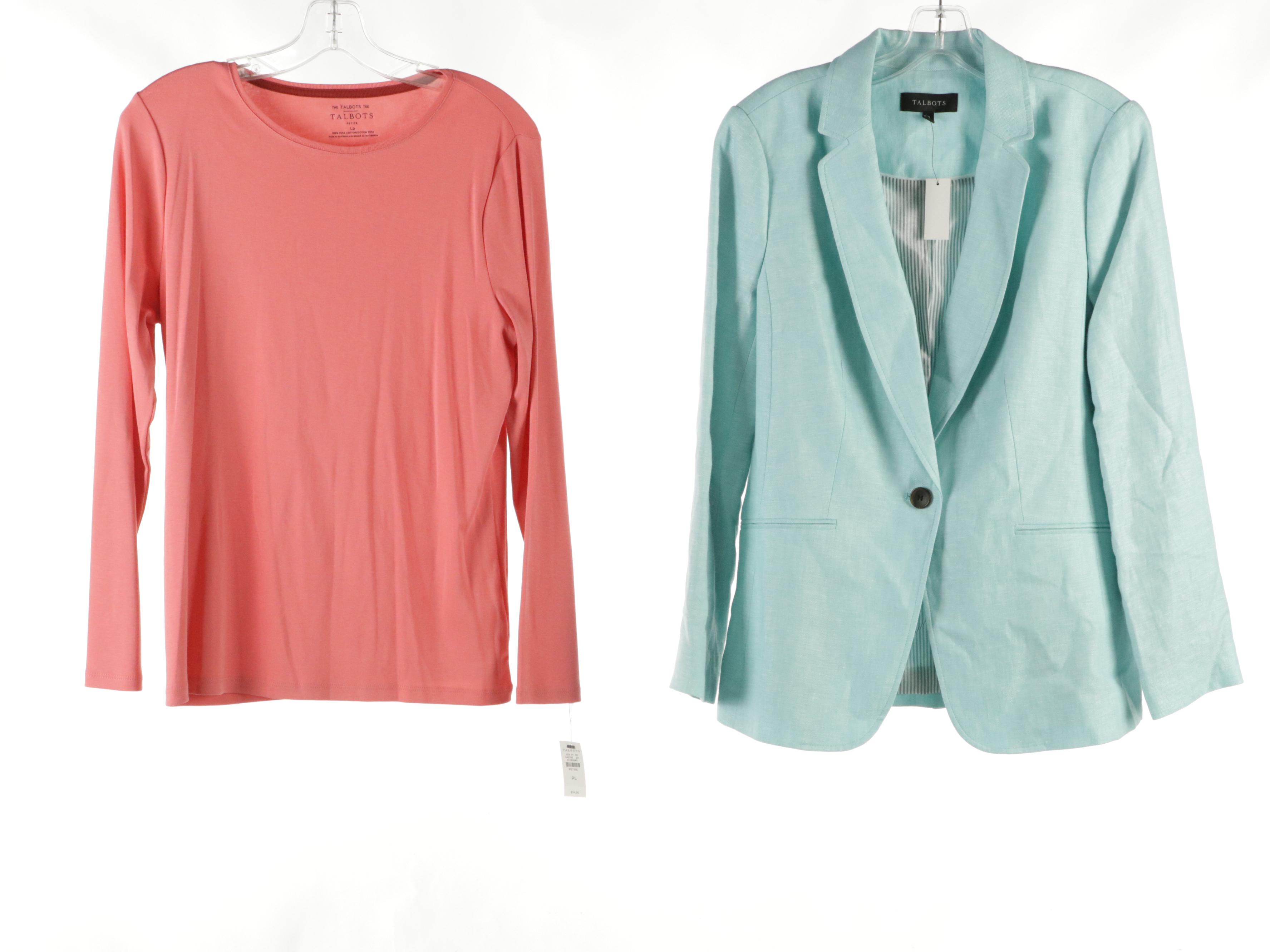 Talbots Blue Linen Blazer, Short & Long Sleeve Tops, Embroidered Sweater & More