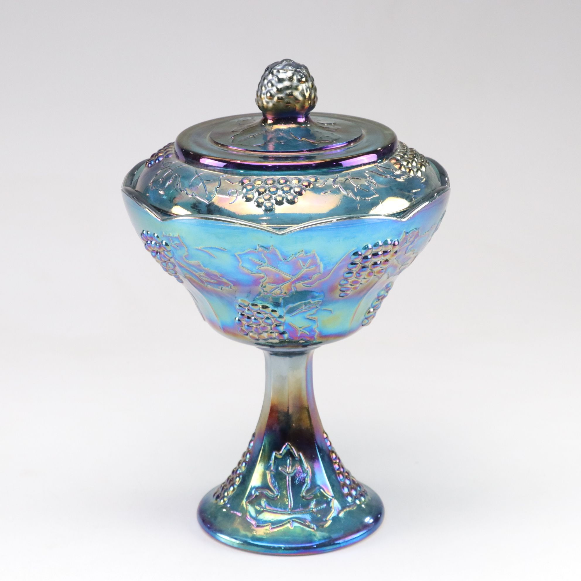 Indiana Glass Sapphire Carnival Glass Compote & Ombre Fruit Bowl