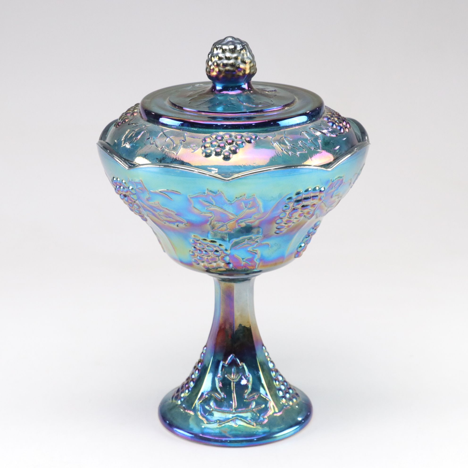 Indiana Glass Sapphire Carnival Glass Compote & Ombre Fruit Bowl