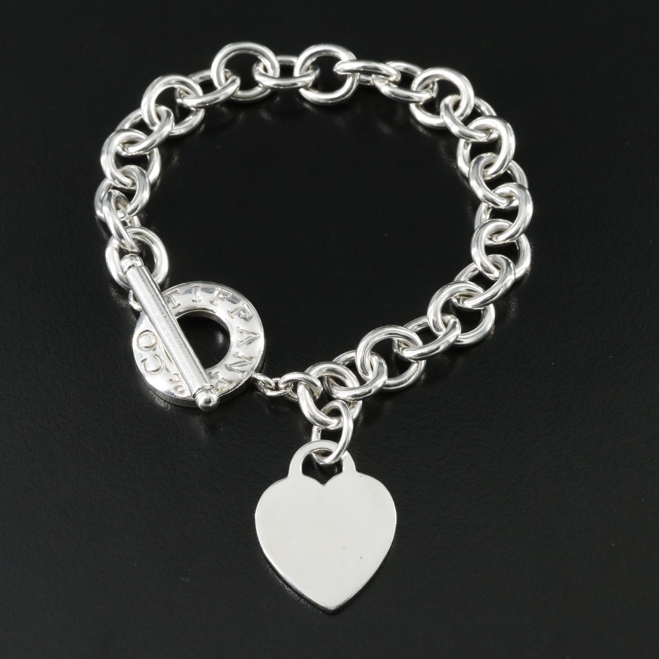 Tiffany & Co. Sterling Heart Tag Toggle Charm Bracelet