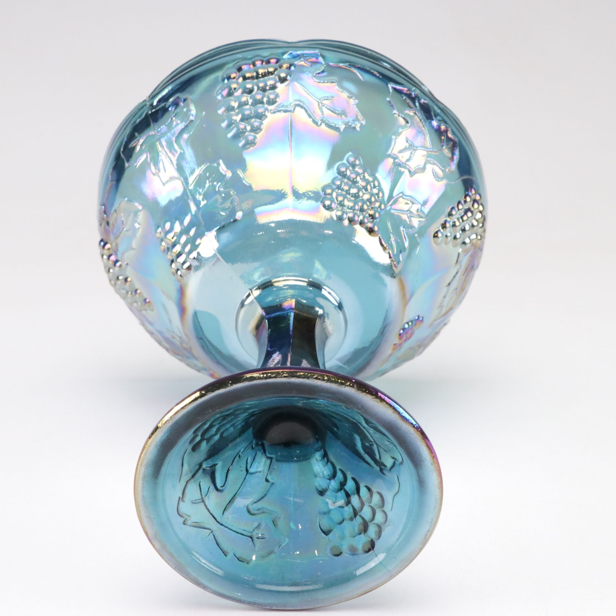 Indiana Glass Sapphire Carnival Glass Compote & Ombre Fruit Bowl