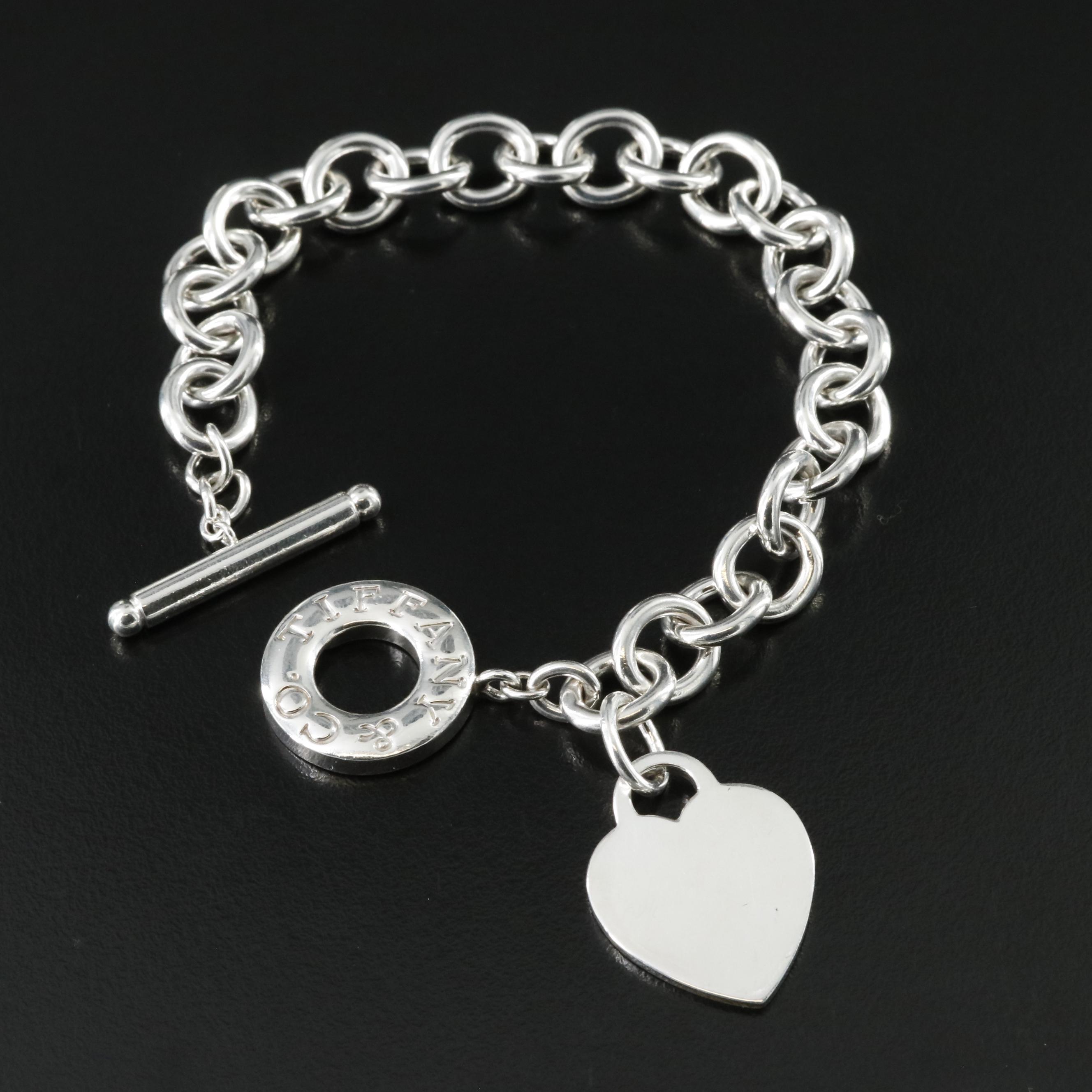 Tiffany & Co. Sterling Heart Tag Toggle Charm Bracelet