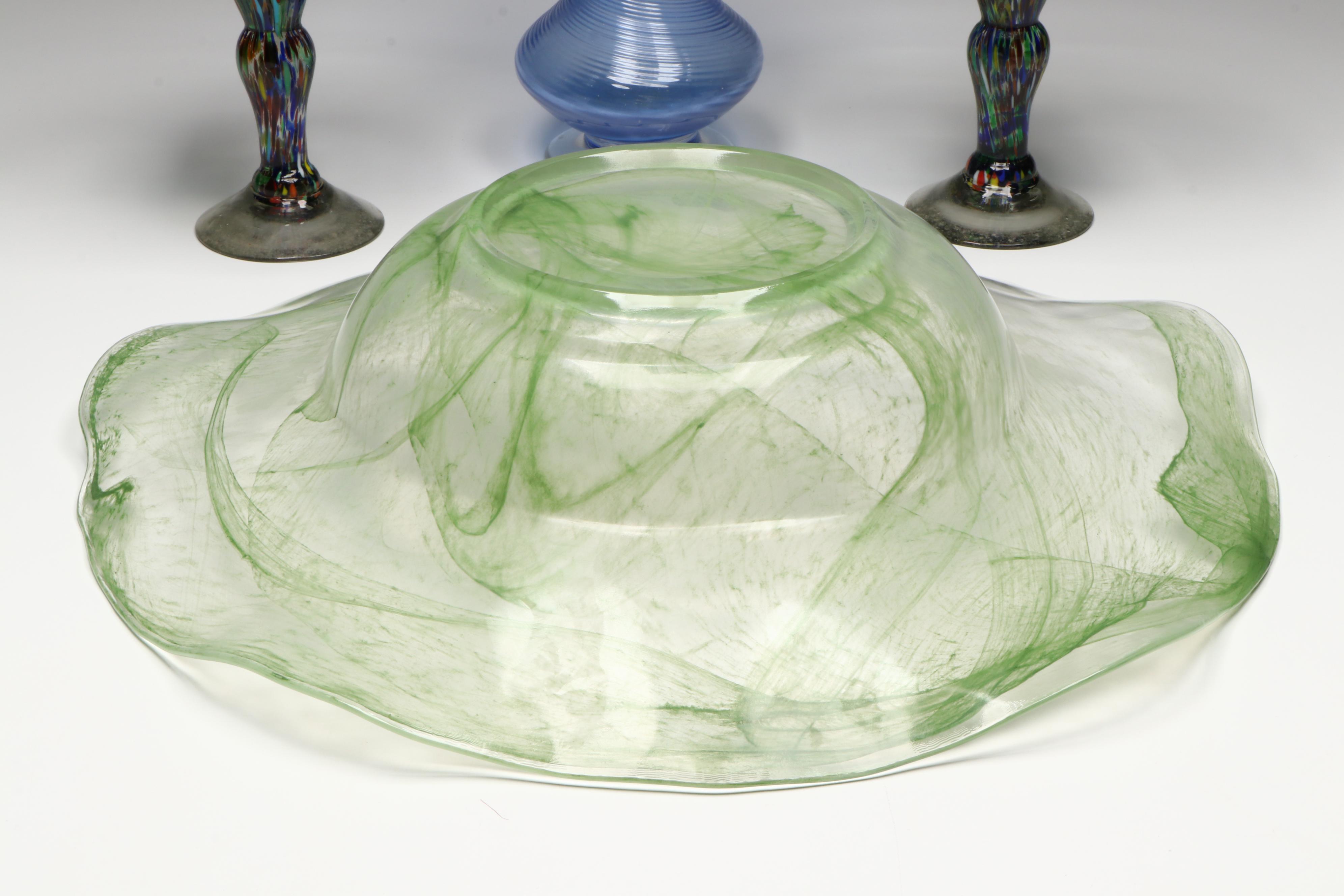 Studio Art Glass Vase, Confetti Glass Pillar Candle Holders, Console Bowl