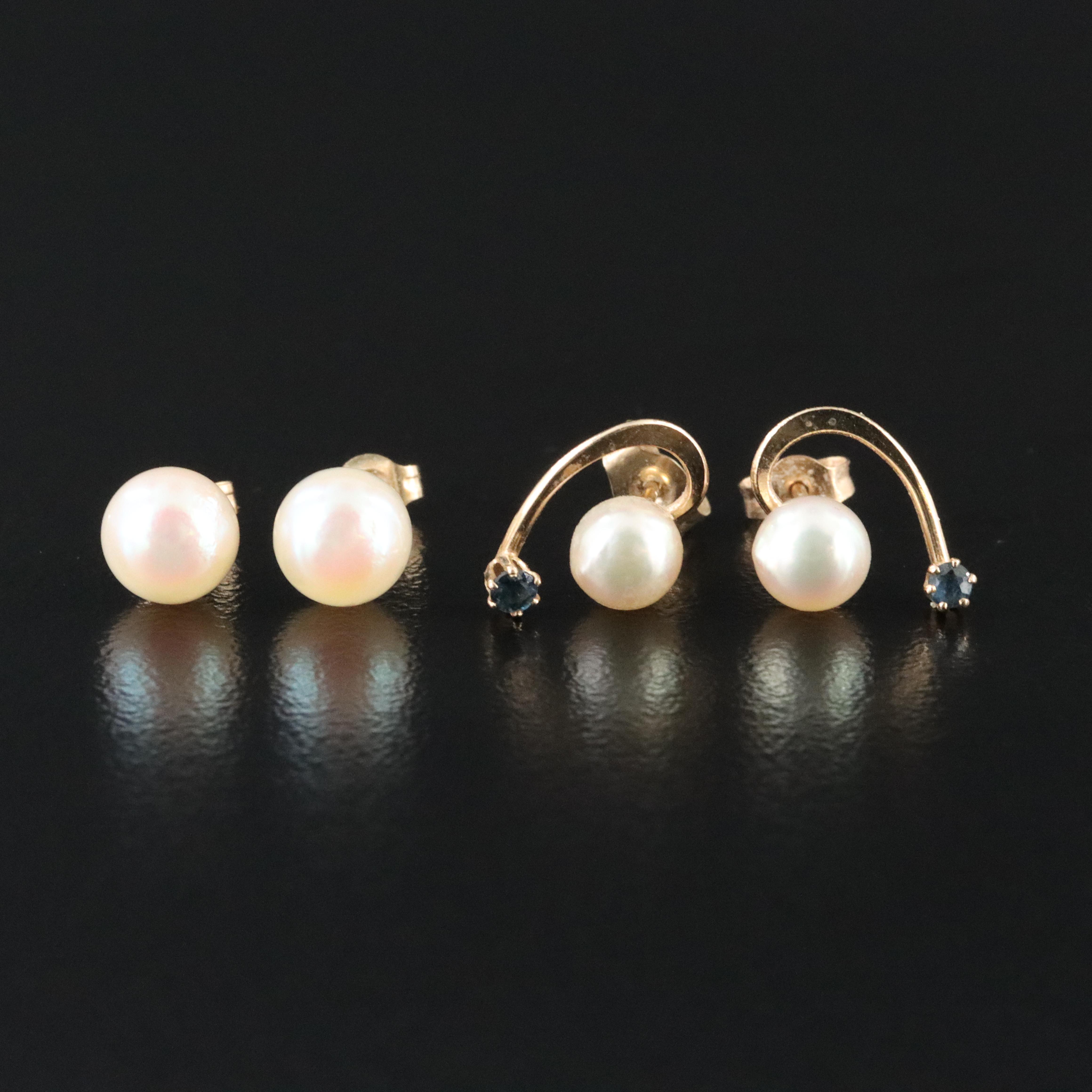 14K Pearl and Spinel Earrings