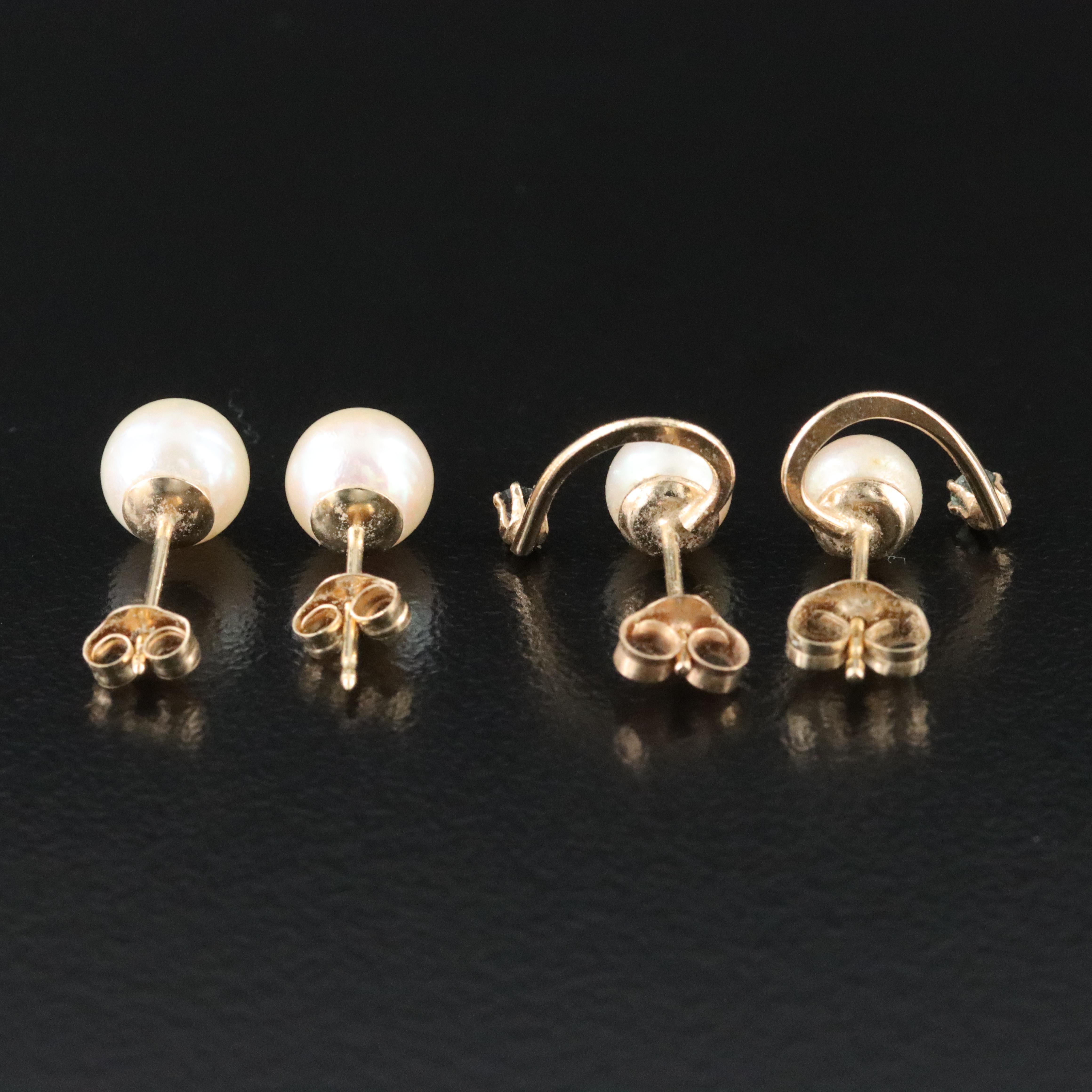 14K Pearl and Spinel Earrings