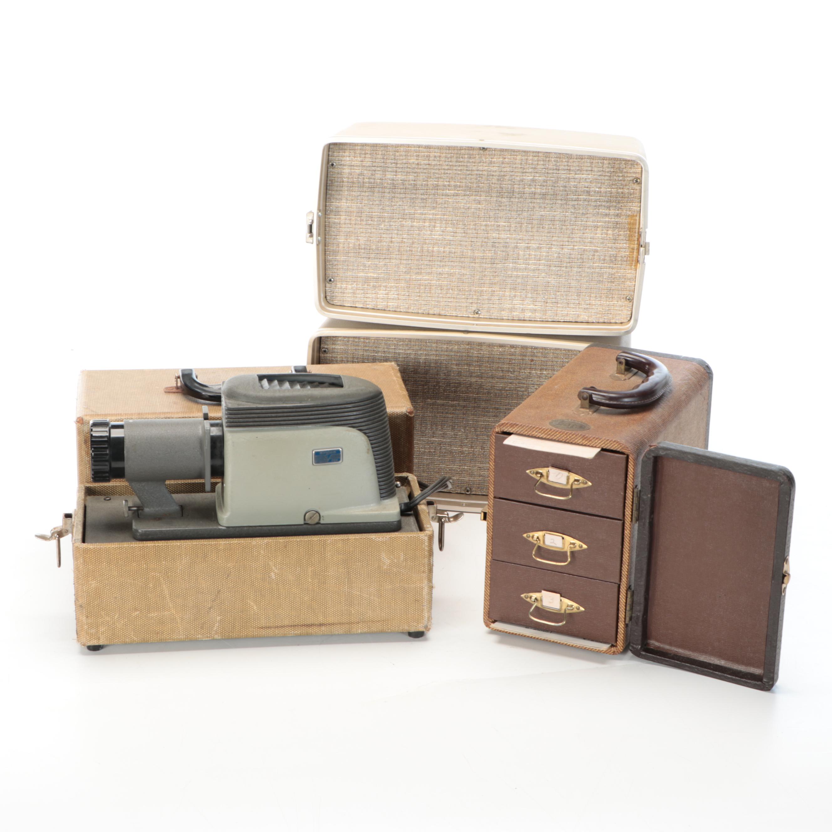 Argus 200 Slide Projector in Portable Case with Slides, 1950s