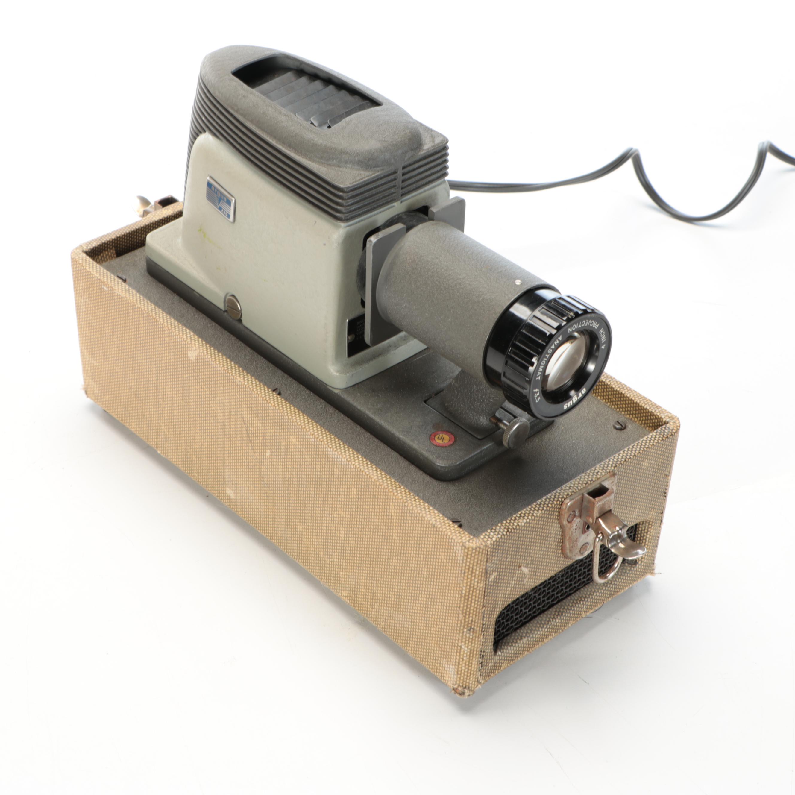 Argus 200 Slide Projector in Portable Case with Slides, 1950s