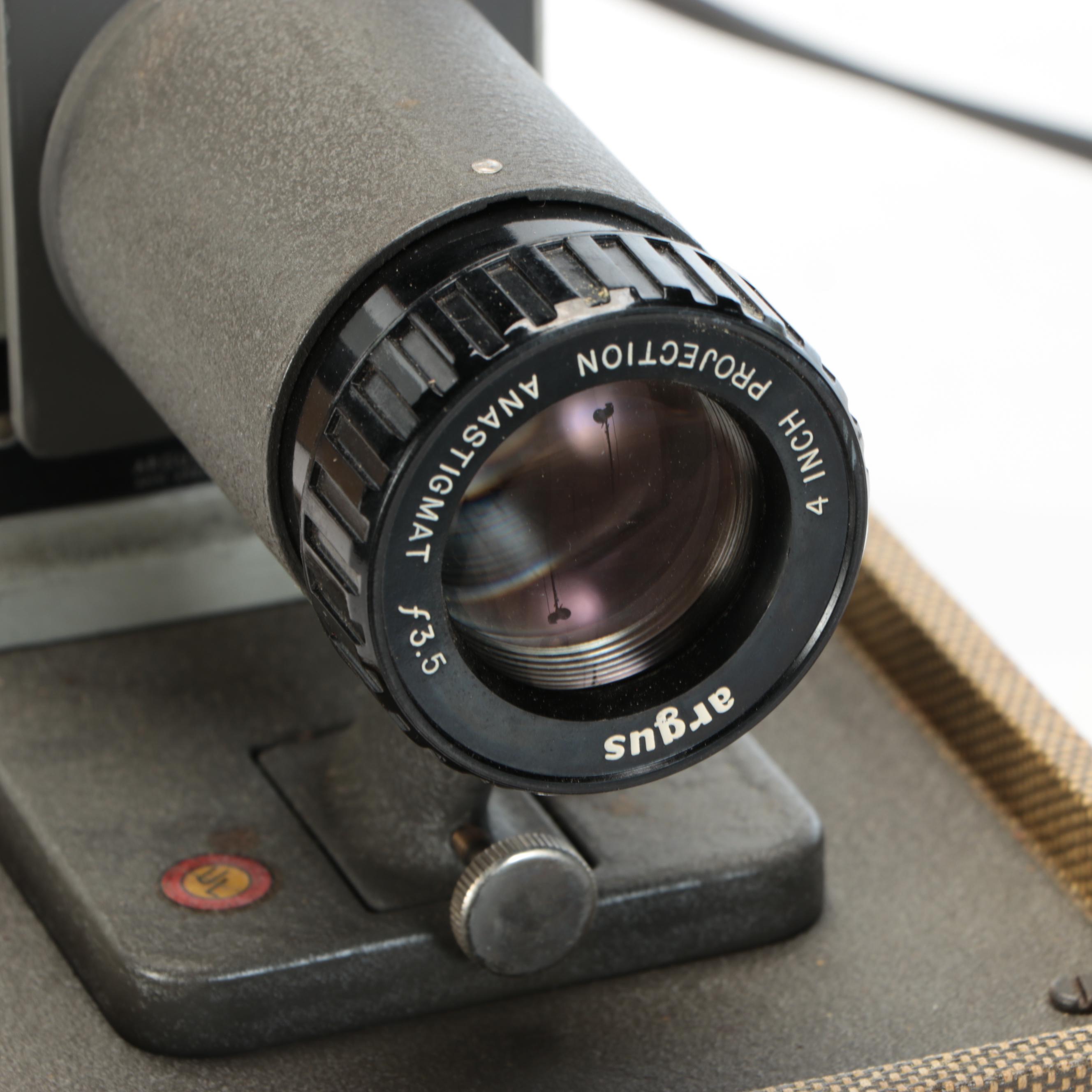 Argus 200 Slide Projector in Portable Case with Slides, 1950s