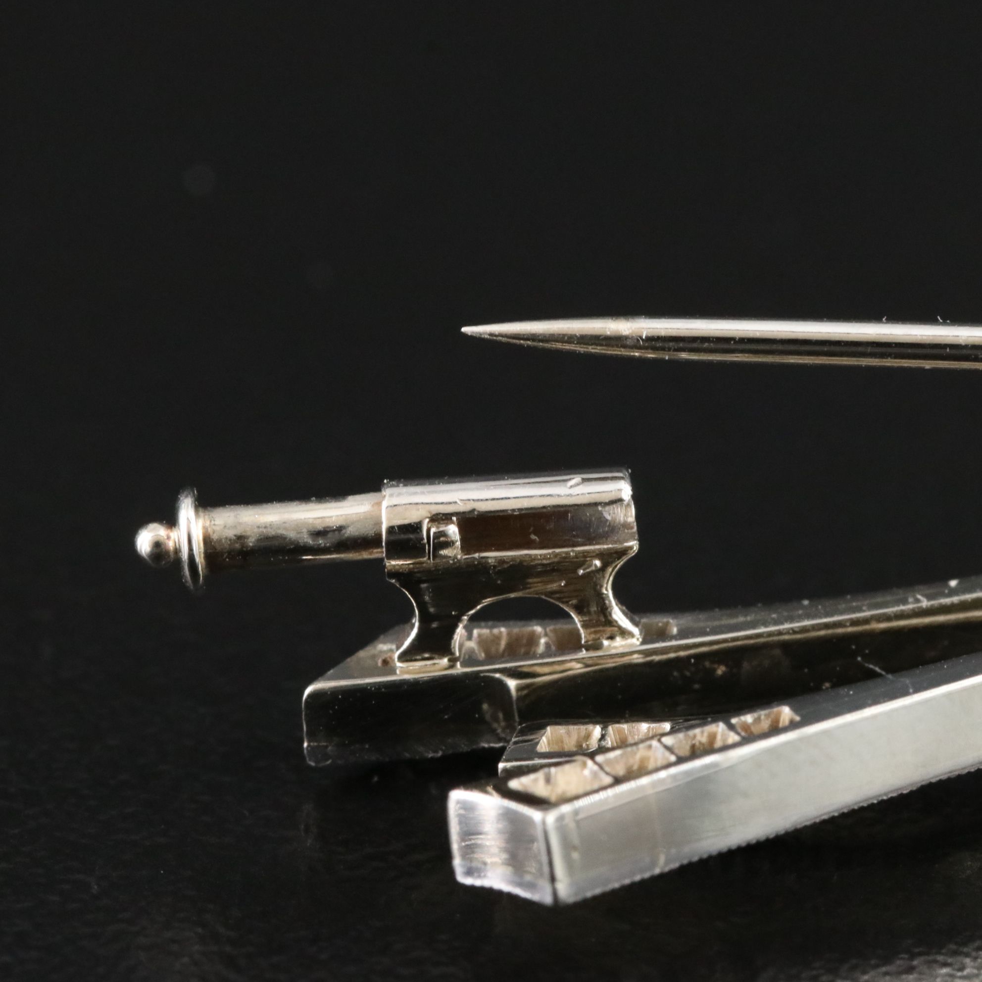 Vintage Czech 14K Floral Brooch with Lapis, Nephrite, Rock Crystal and Diamonds