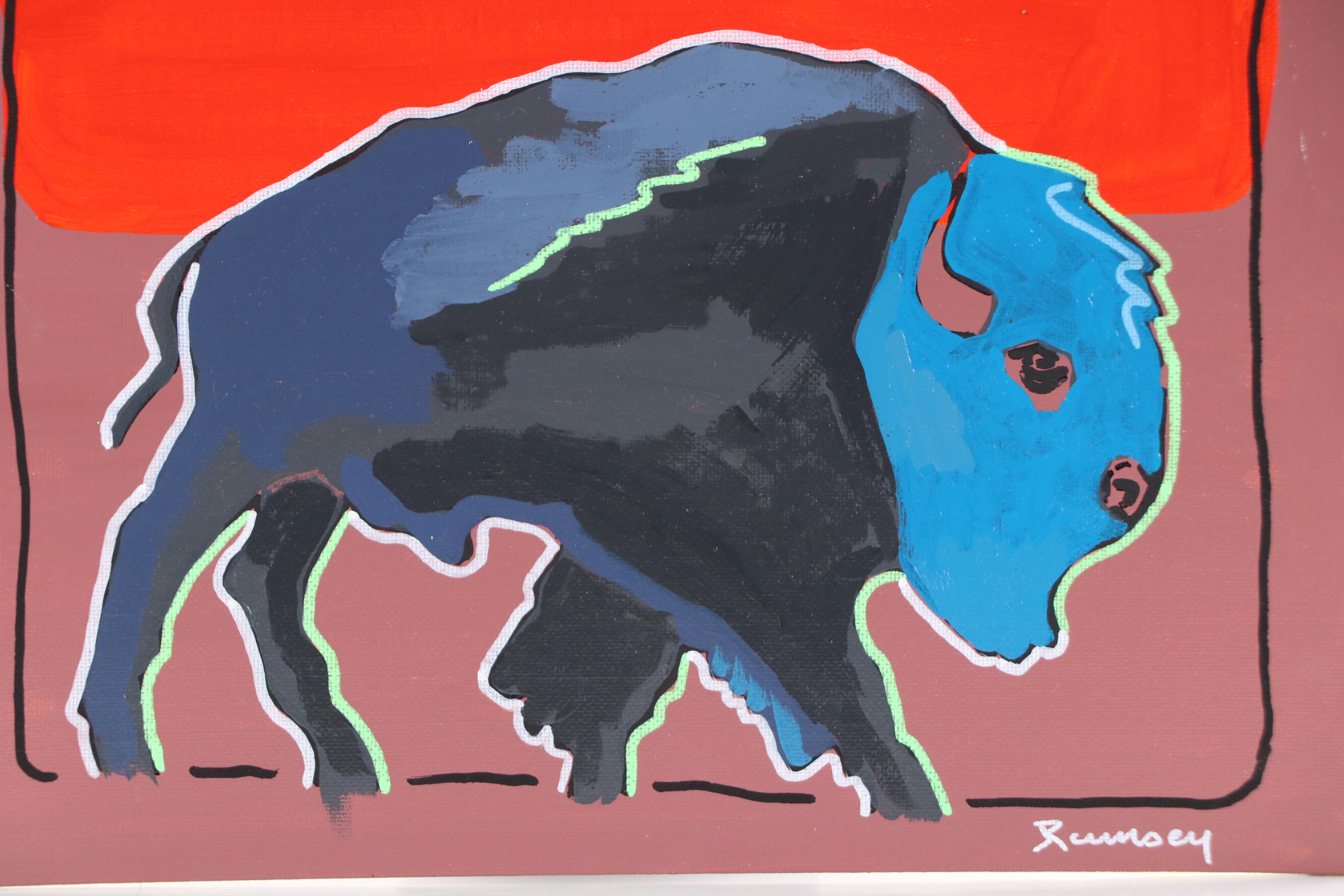 Joshua Ramsey Stylized Southwestern Acrylic Painting "Wandering Bison," 2025