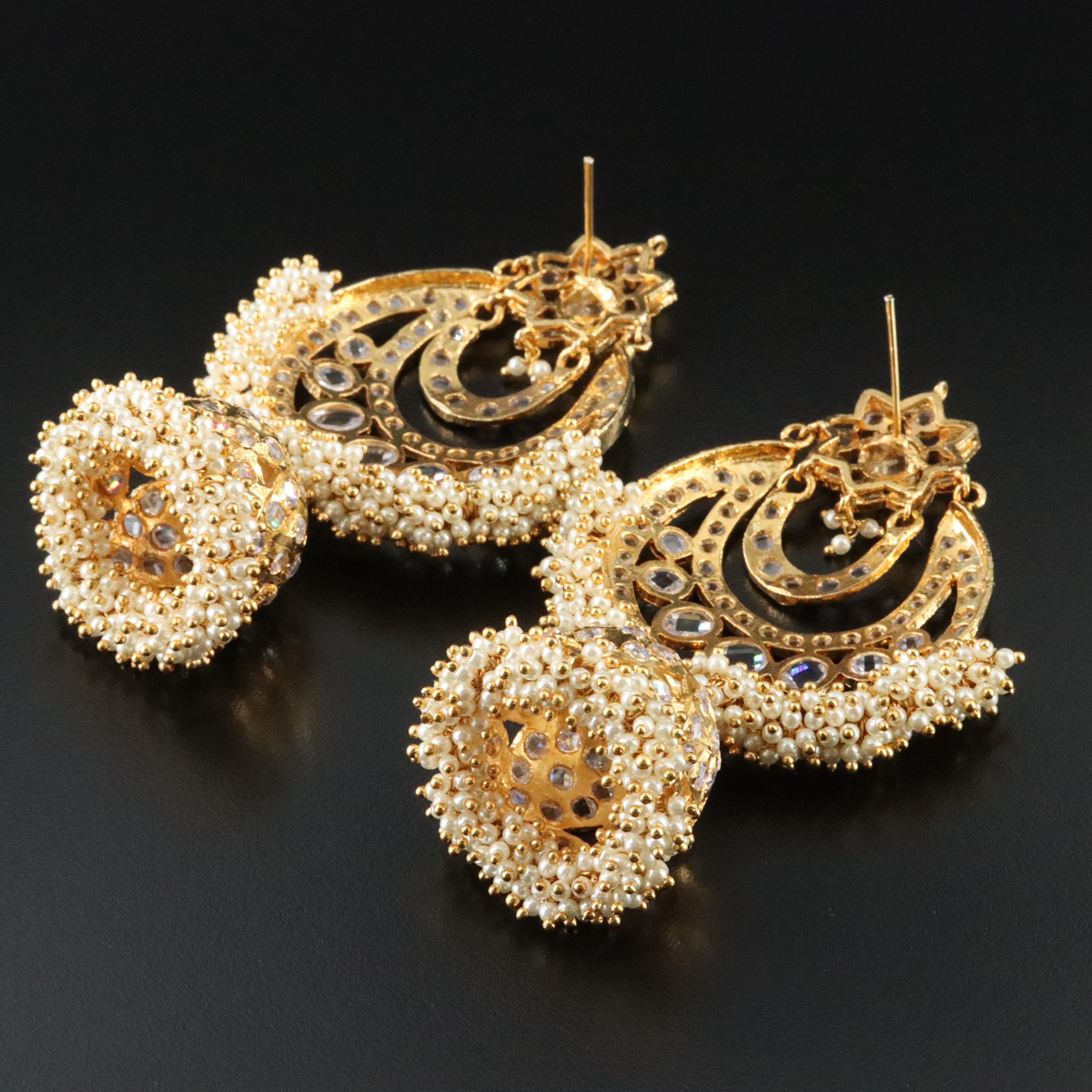 Jhumka Earrings with Faux Pearls