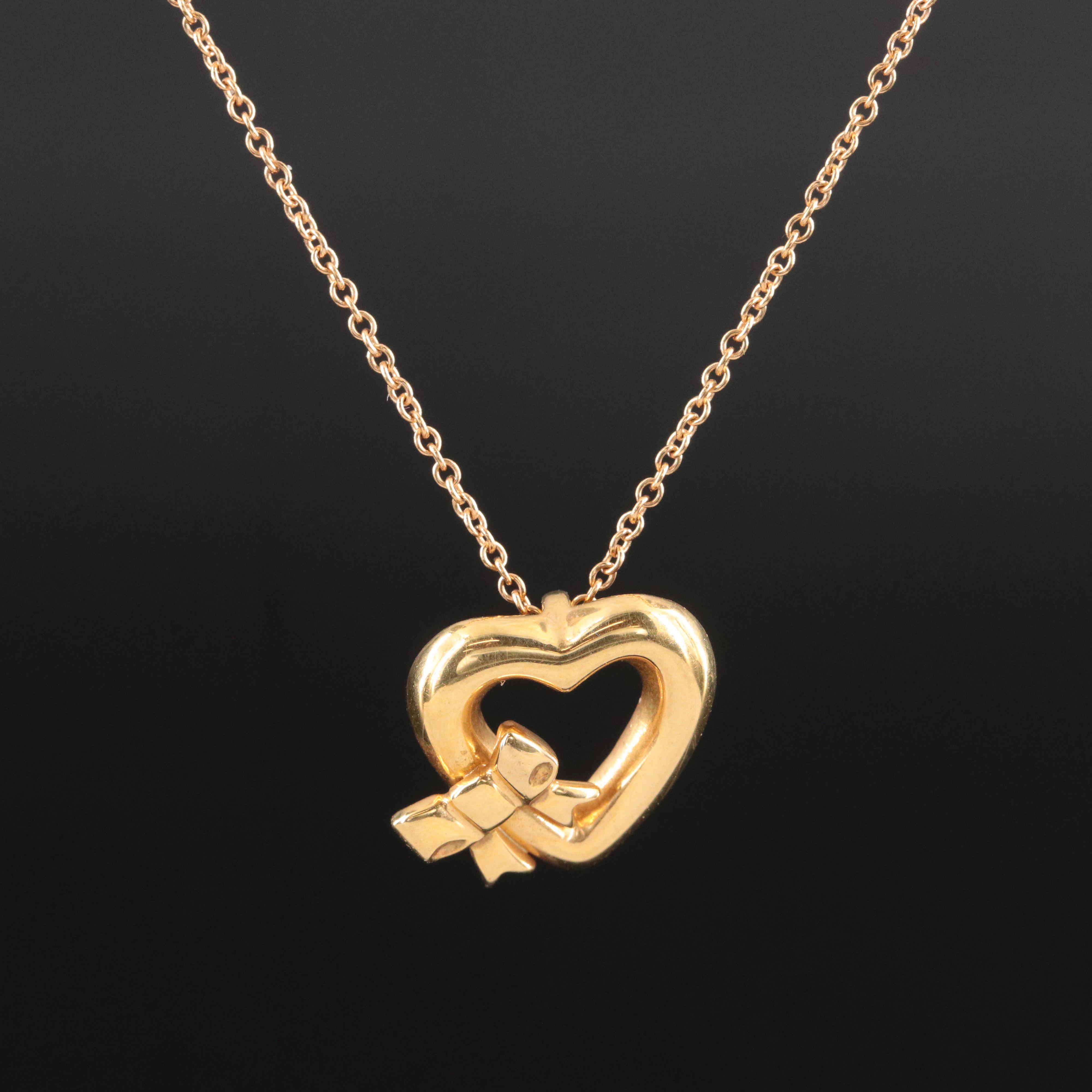 Tiffany & Co. 18K Ribbon Bow Heart Necklace