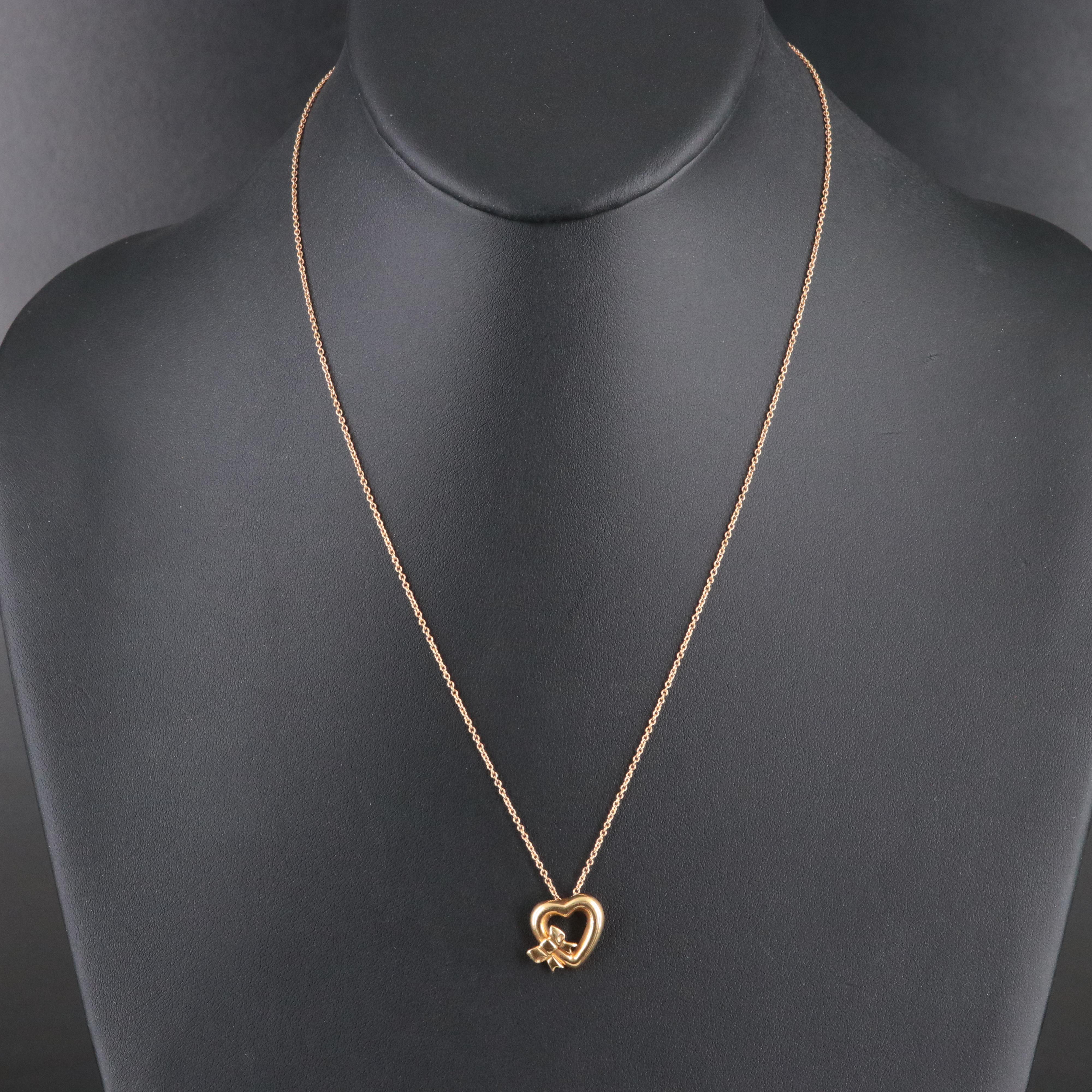 Tiffany & Co. 18K Ribbon Bow Heart Necklace