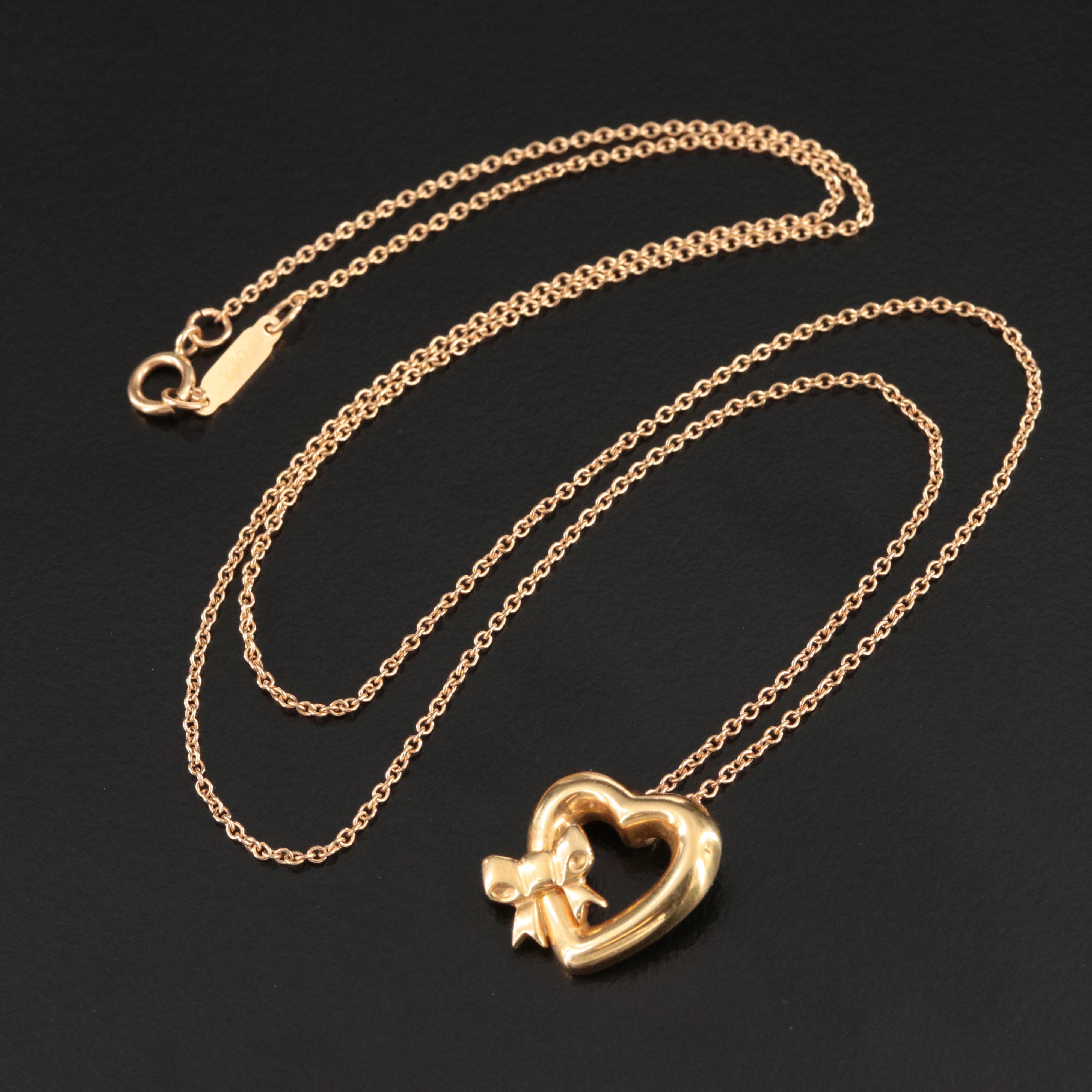 Tiffany & Co. 18K Ribbon Bow Heart Necklace
