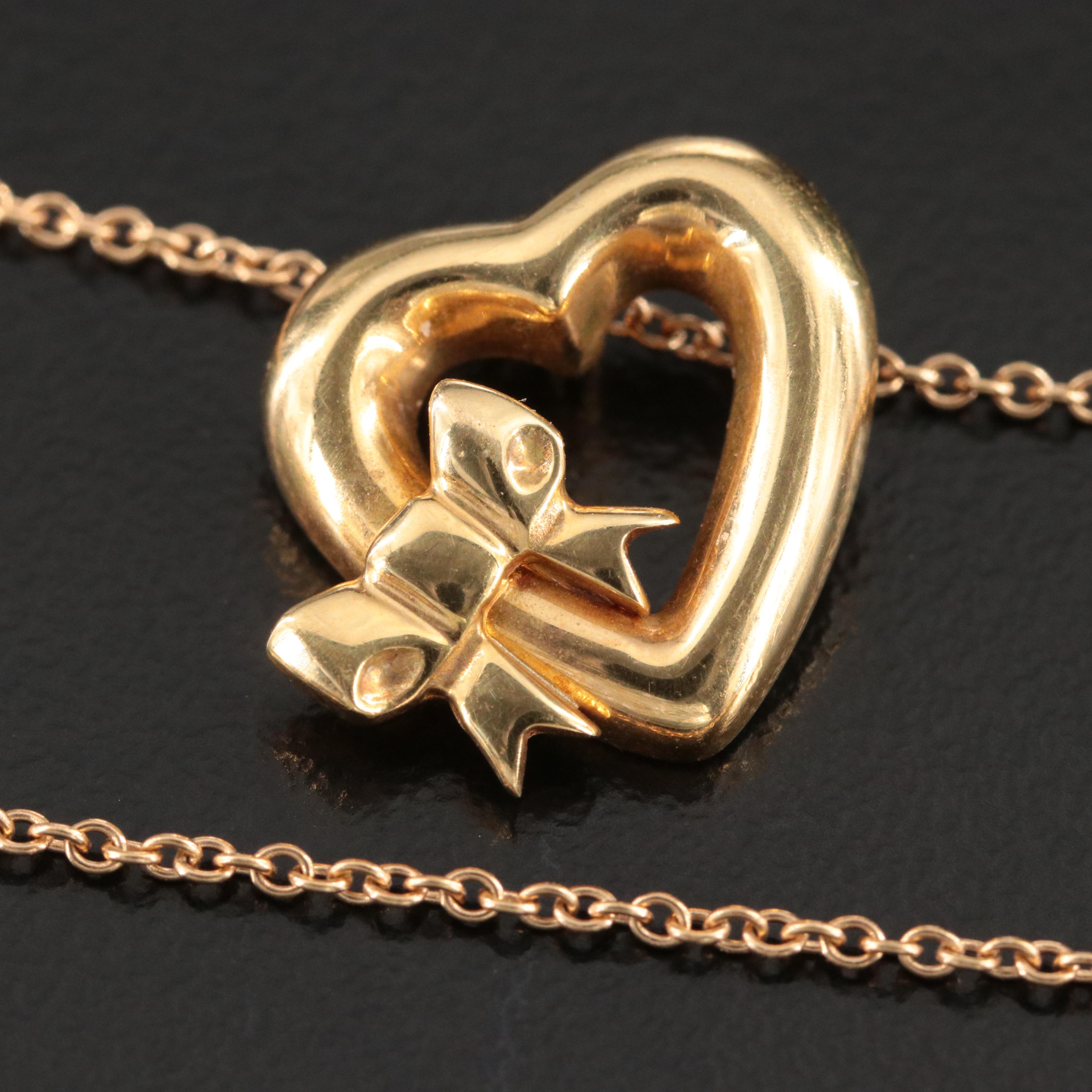 Tiffany & Co. 18K Ribbon Bow Heart Necklace