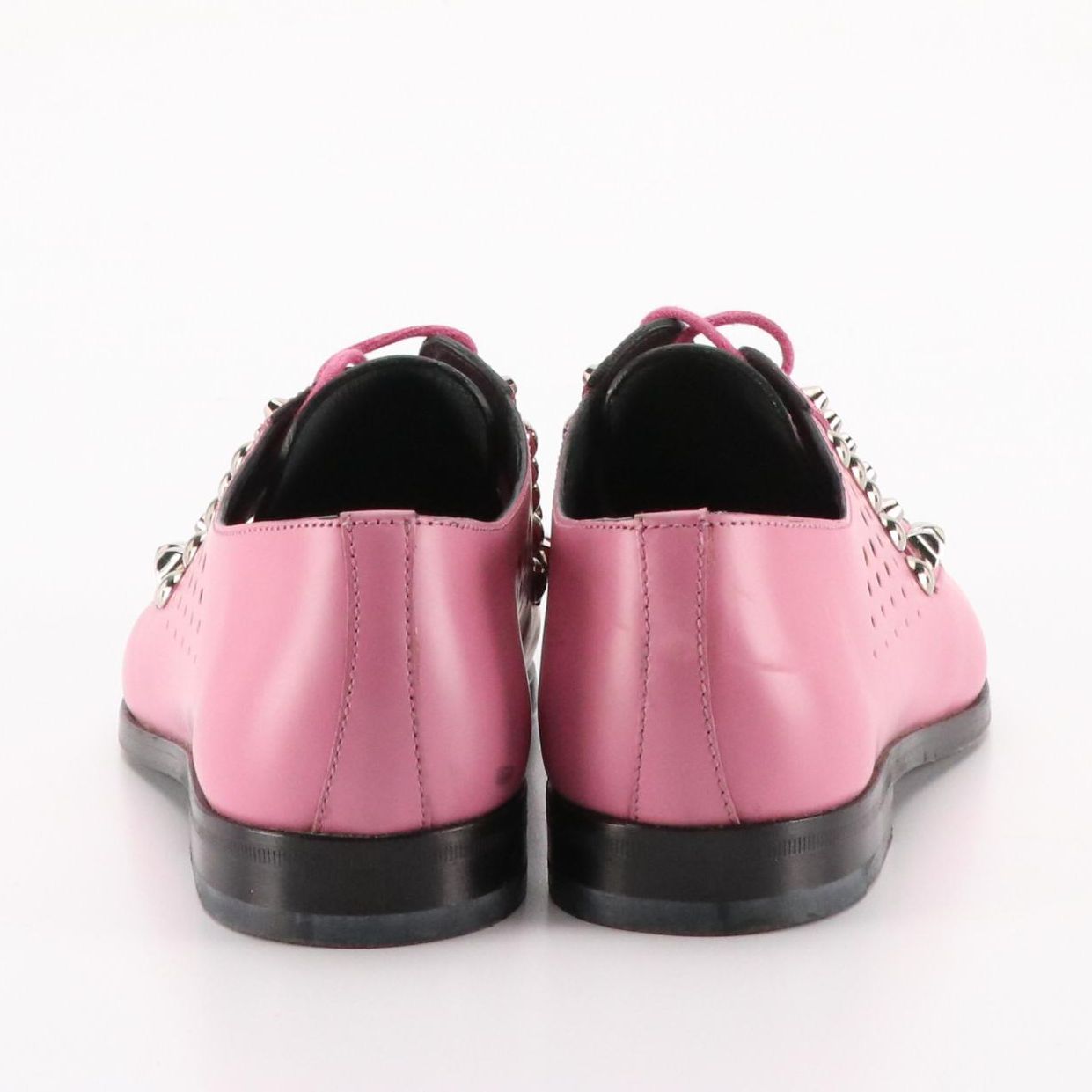 Prada Studded and Perforated Pink Leather Oxford Loafers