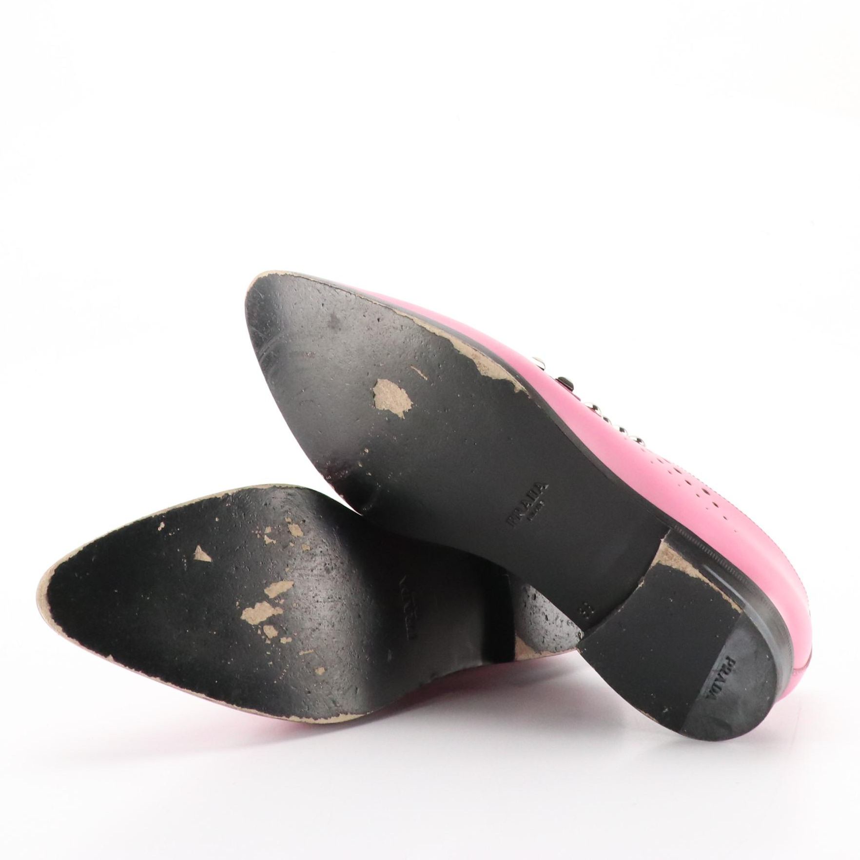 Prada Studded and Perforated Pink Leather Oxford Loafers