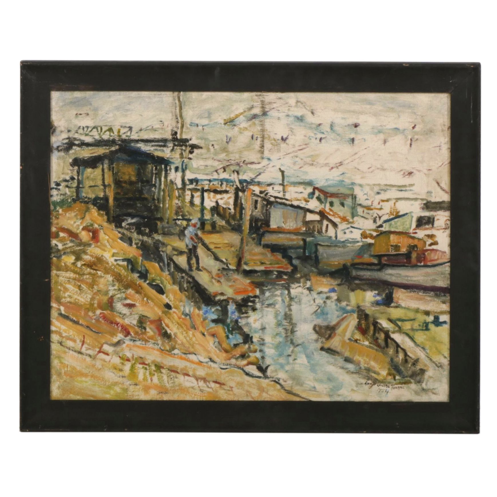 Anna Louise Thorne "Clam Fishing, New Orleans" Oil Painting, 1954