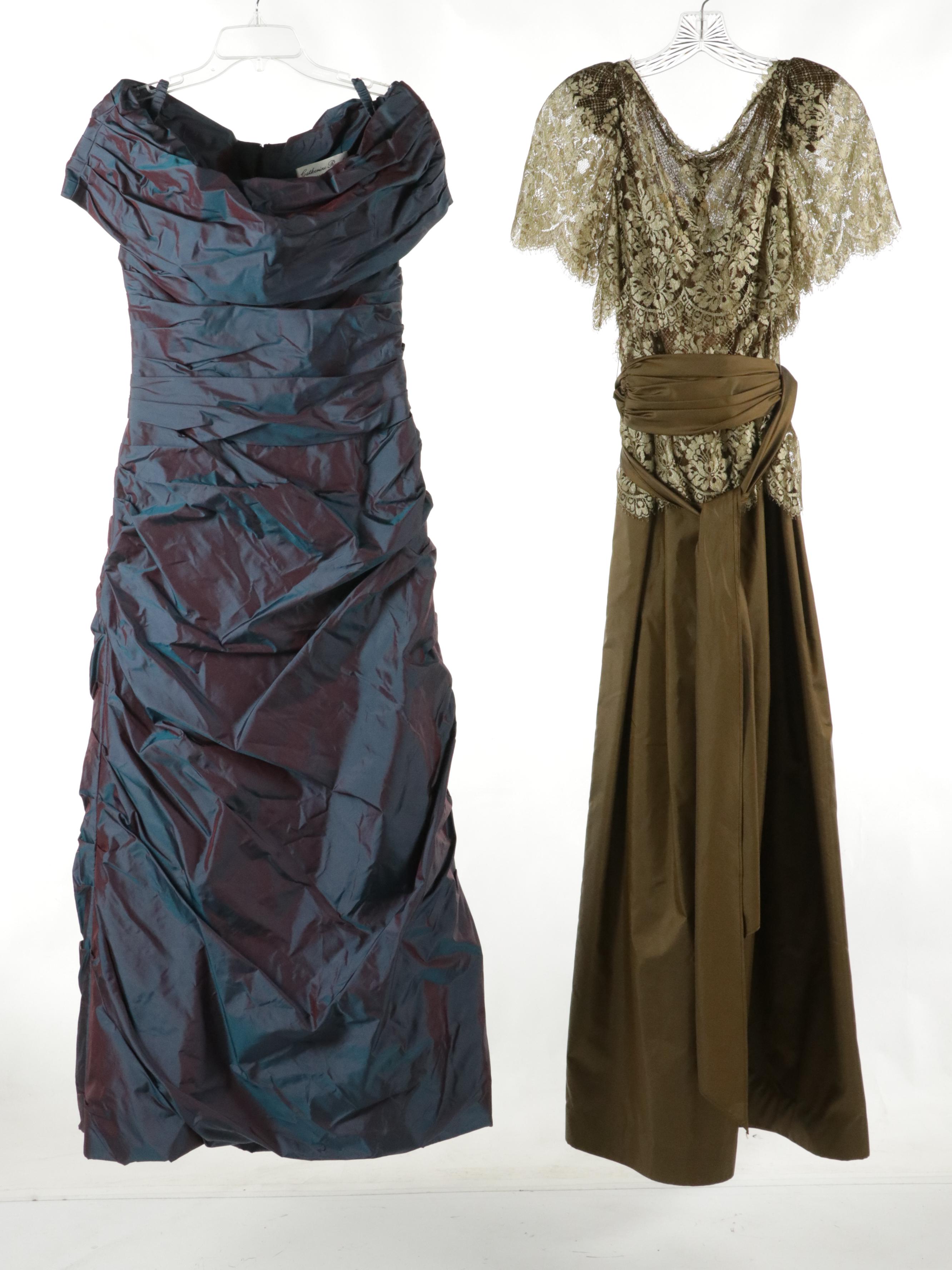 Catherine Regehr Ruched Silk and Farinae Lace Evening Gowns, Other Skirts & More