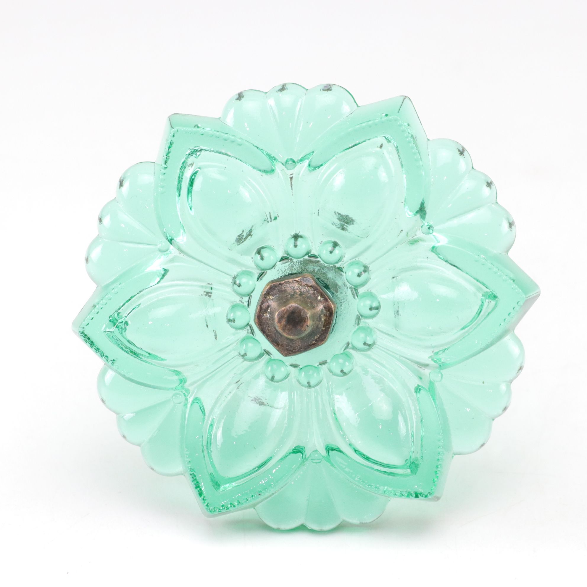 Victorian Style Green and Blue Pressed Glass Curtain Tiebacks