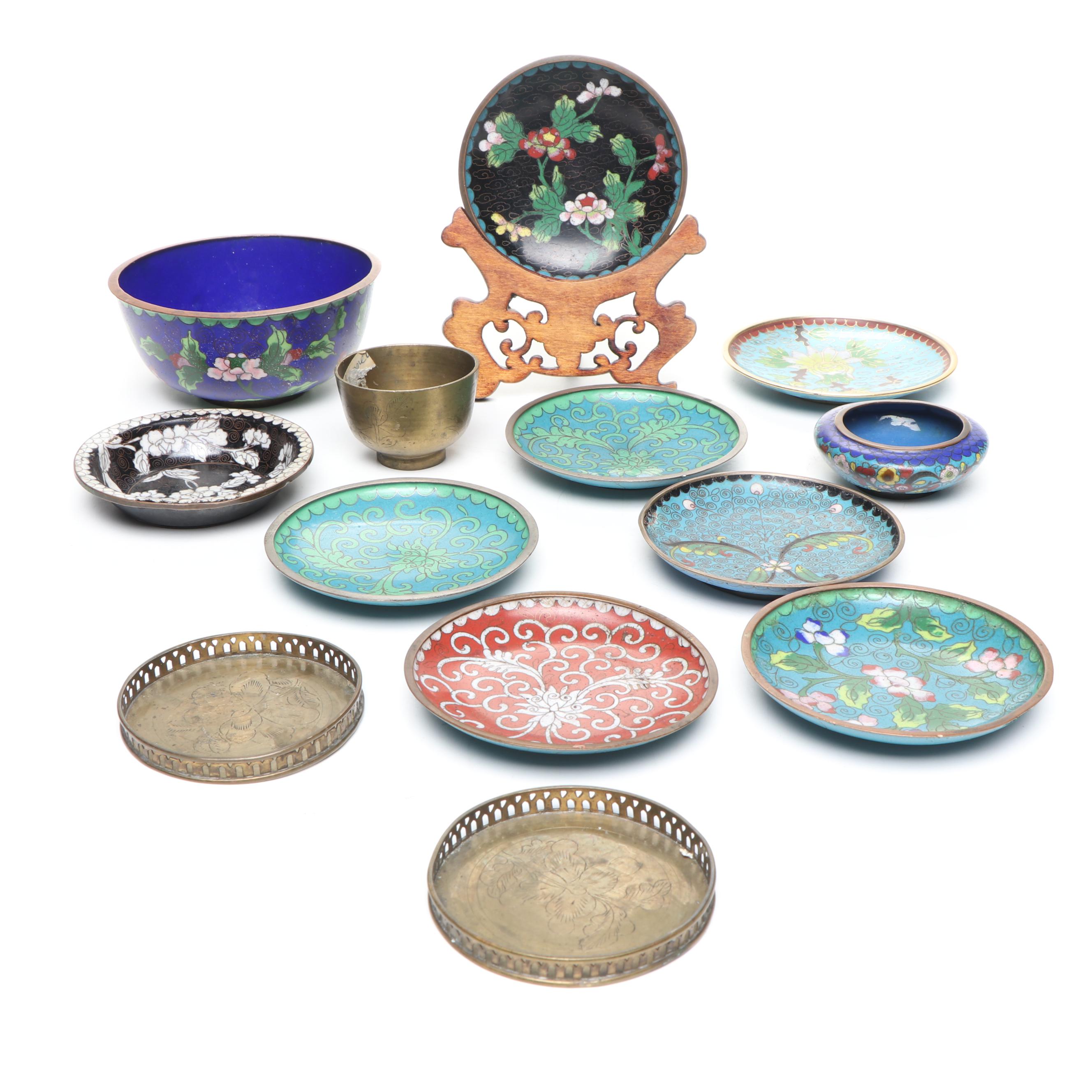 Chinese Cloisonné Enamel and Metal Trinket Dishes with Bowls