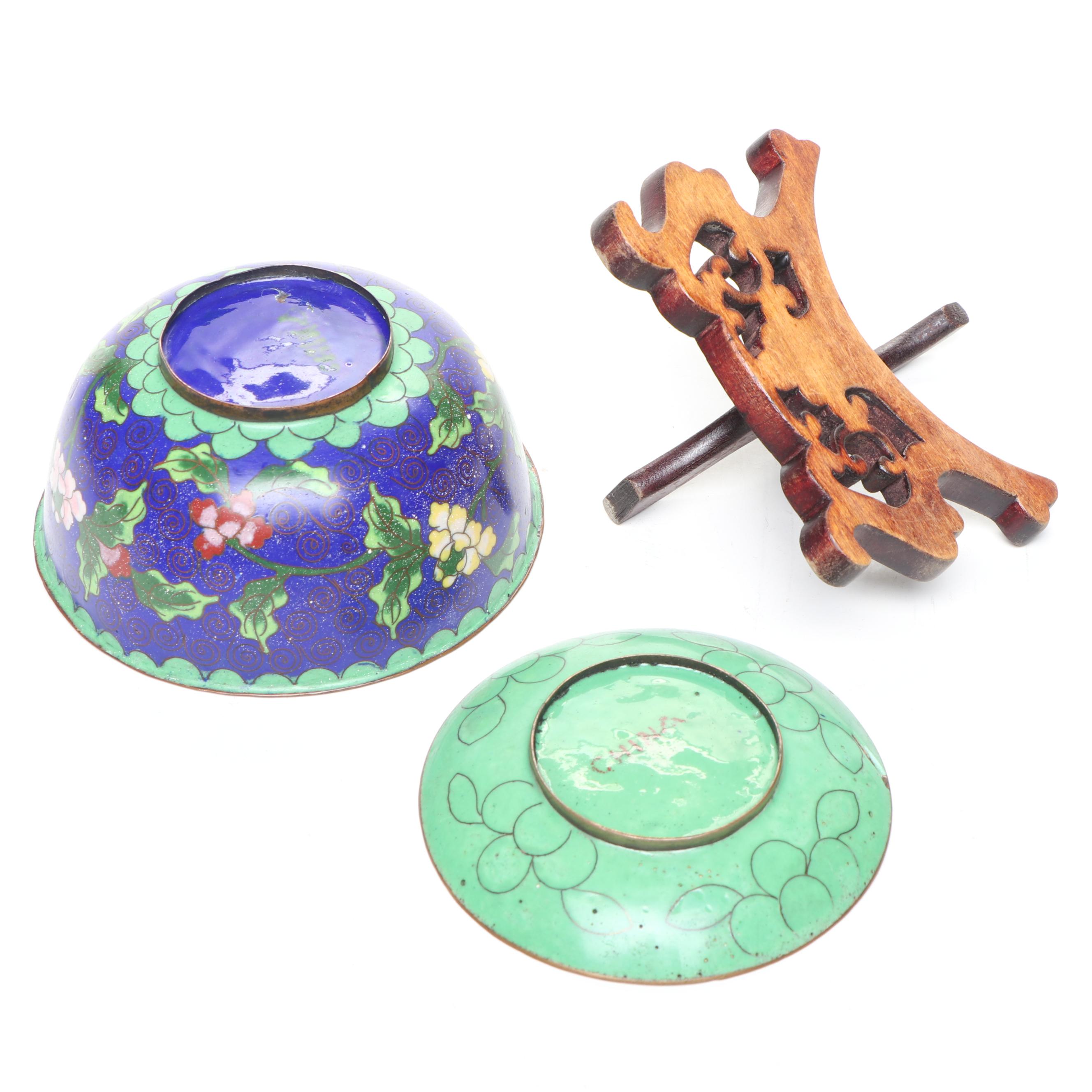Chinese Cloisonné Enamel and Metal Trinket Dishes with Bowls