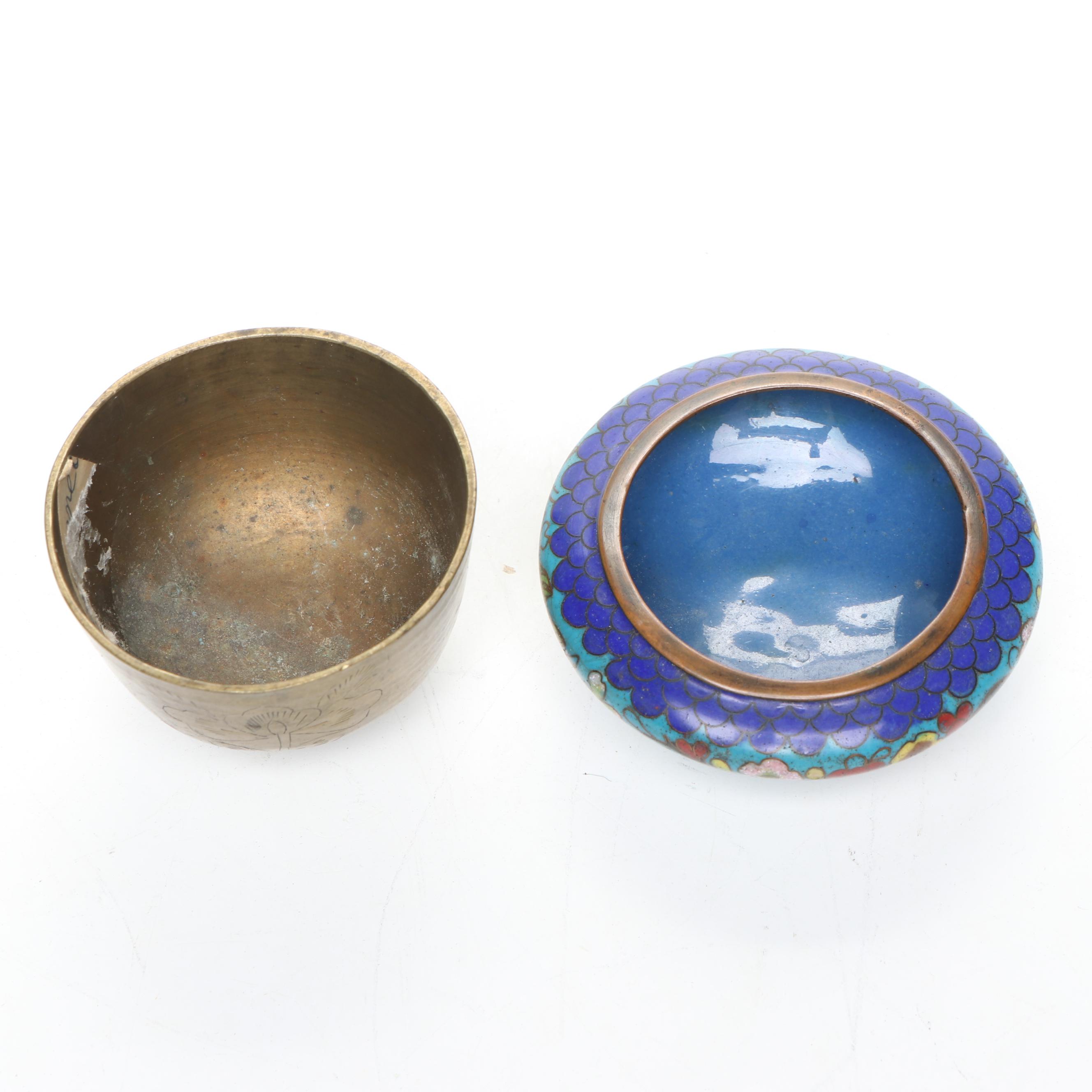Chinese Cloisonné Enamel and Metal Trinket Dishes with Bowls