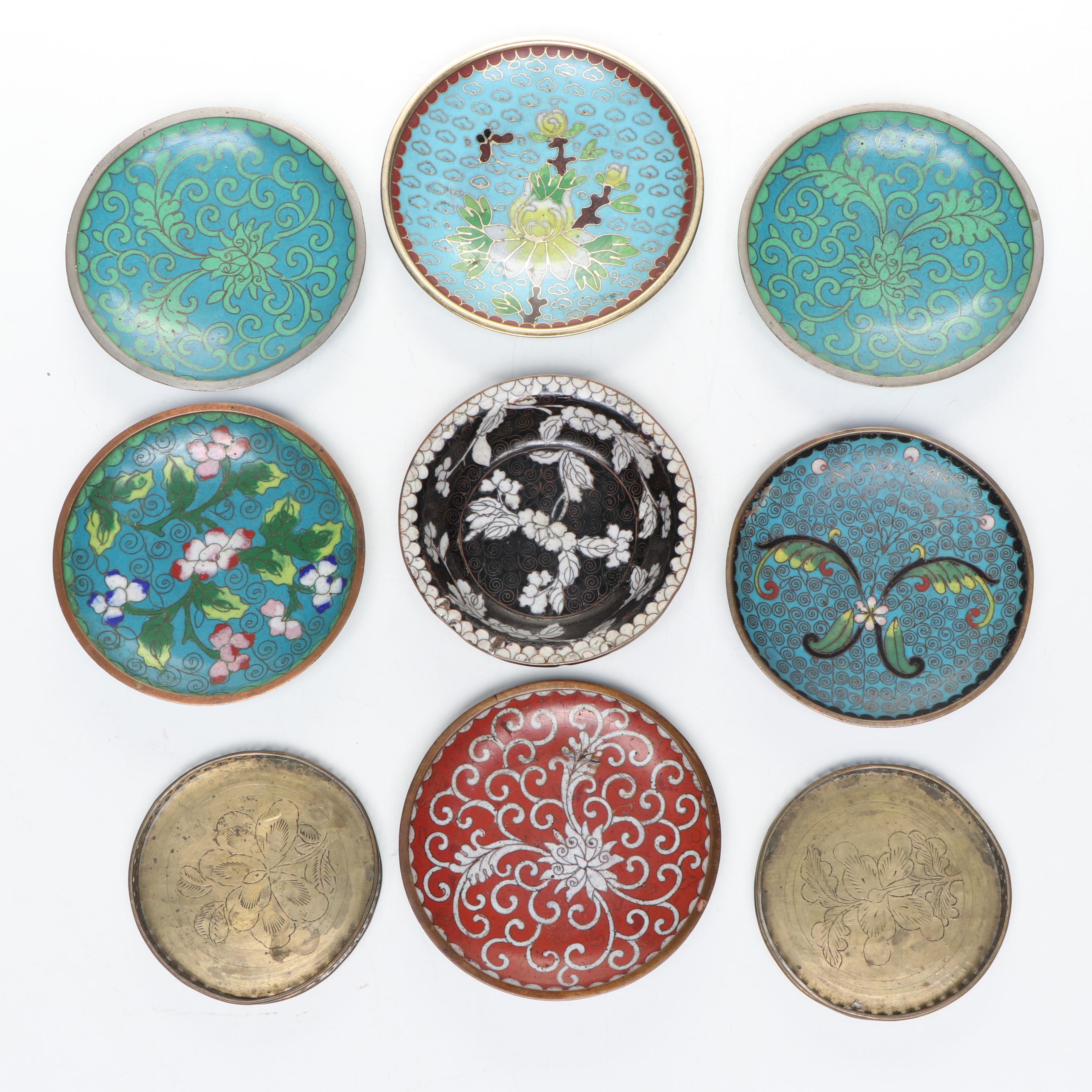 Chinese Cloisonné Enamel and Metal Trinket Dishes with Bowls