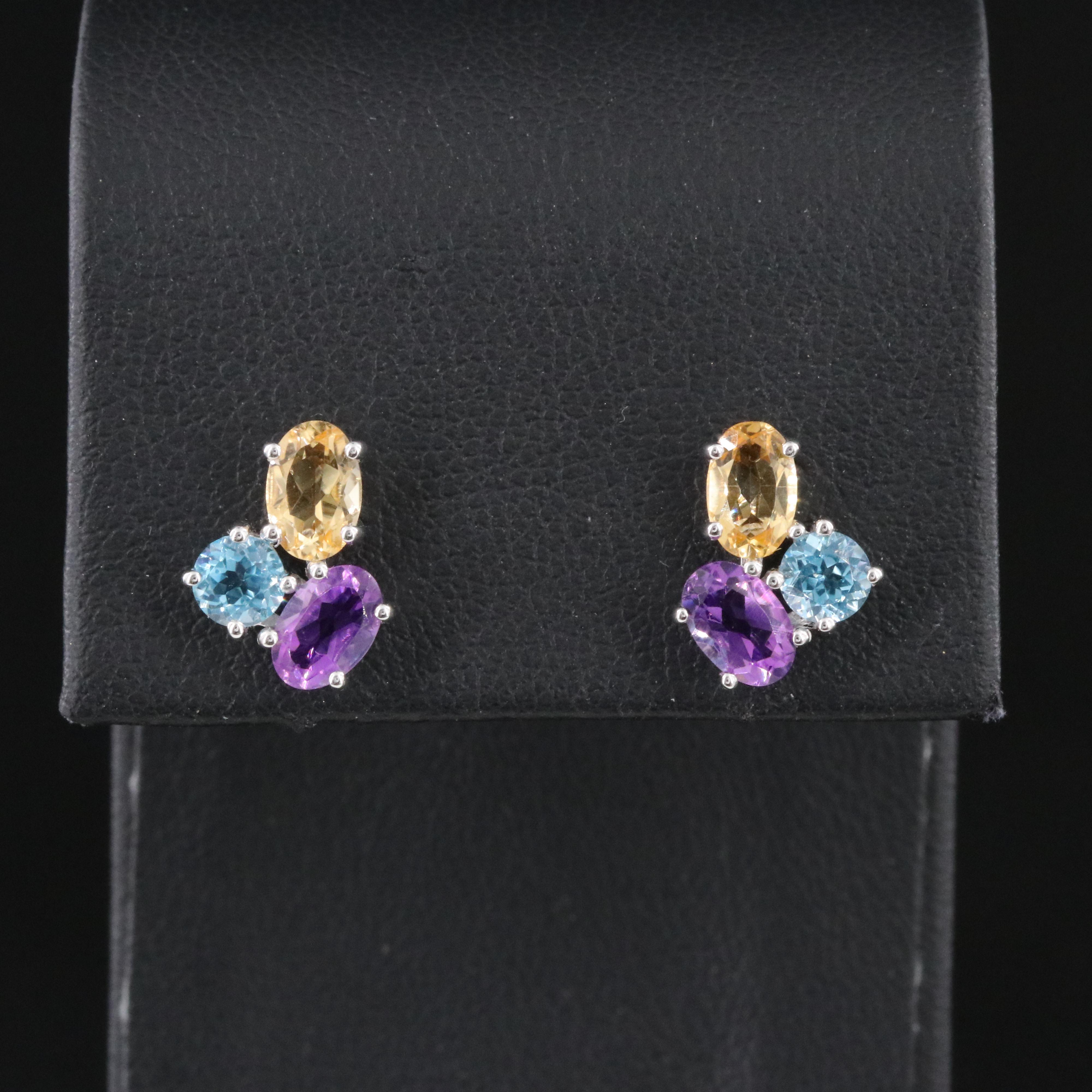 Sterling Citrine, Amethyst and Blue Topaz Earrings