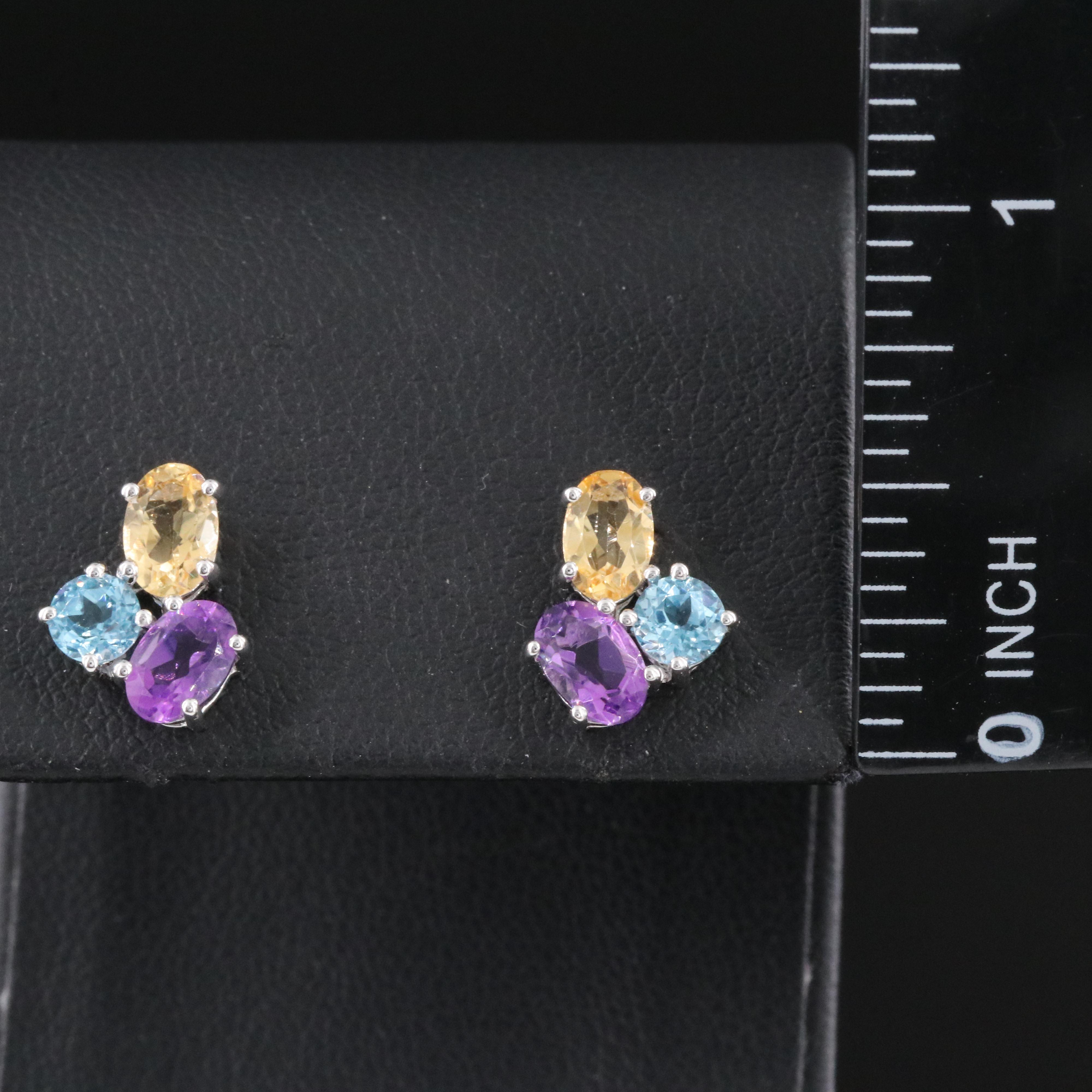 Sterling Citrine, Amethyst and Blue Topaz Earrings
