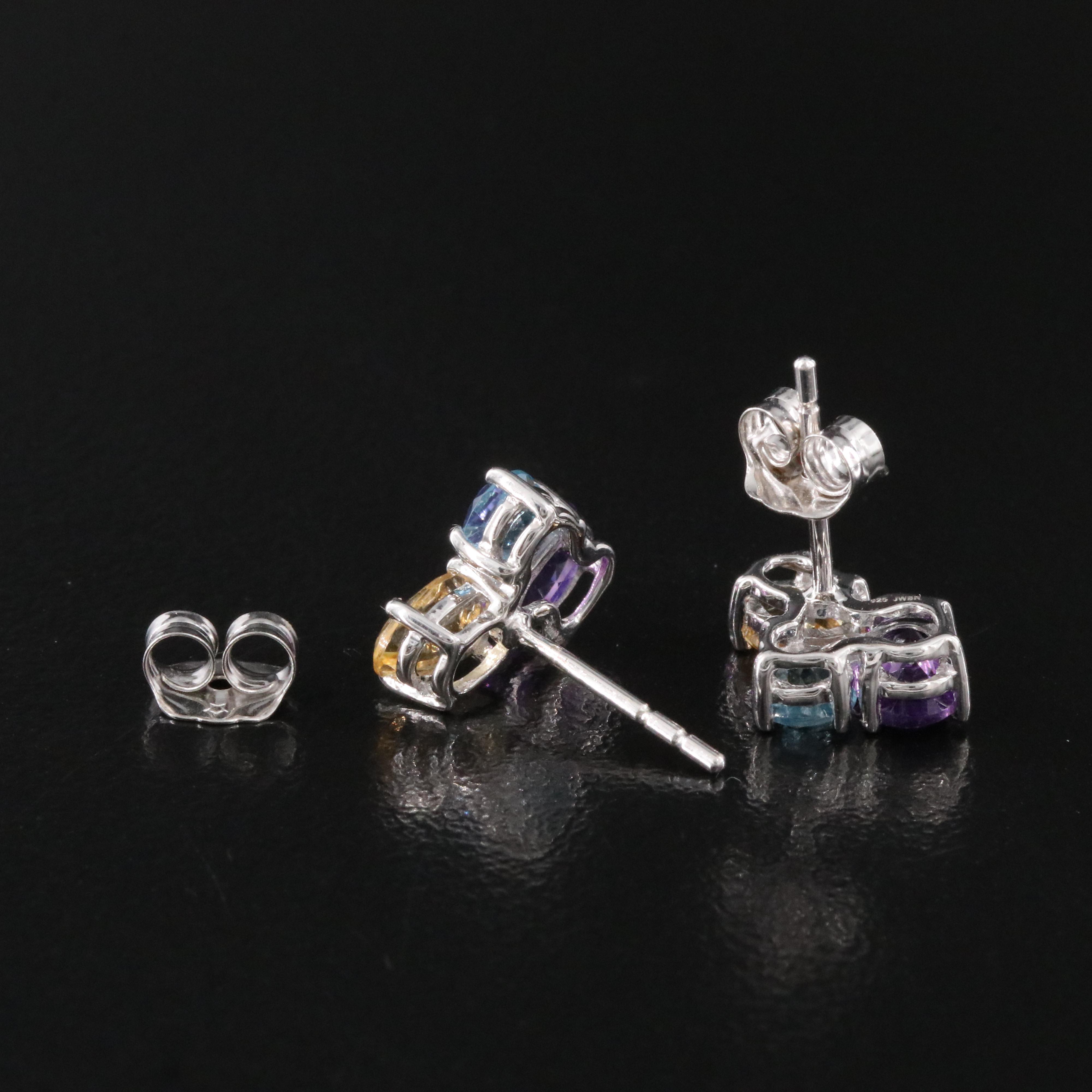 Sterling Citrine, Amethyst and Blue Topaz Earrings