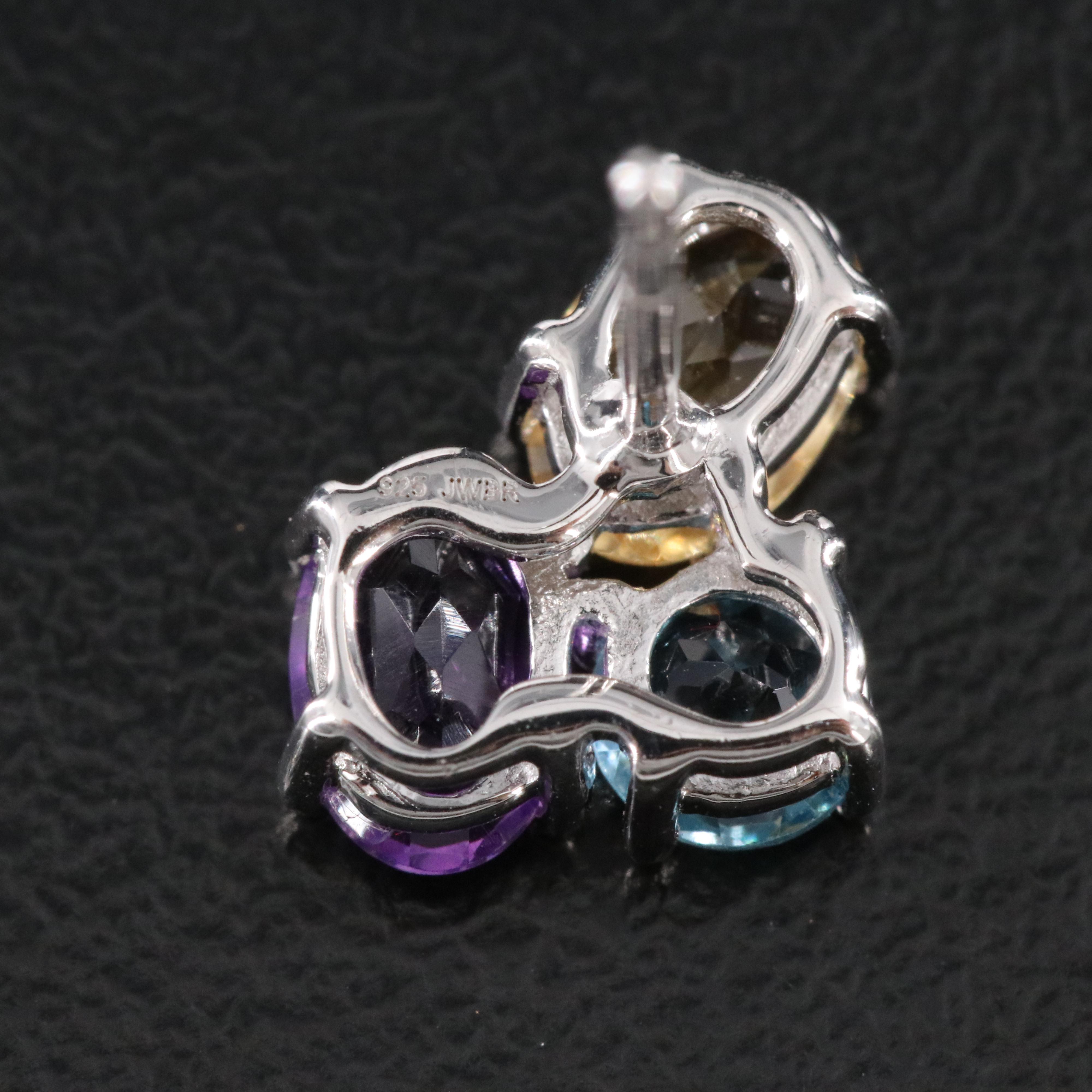 Sterling Citrine, Amethyst and Blue Topaz Earrings