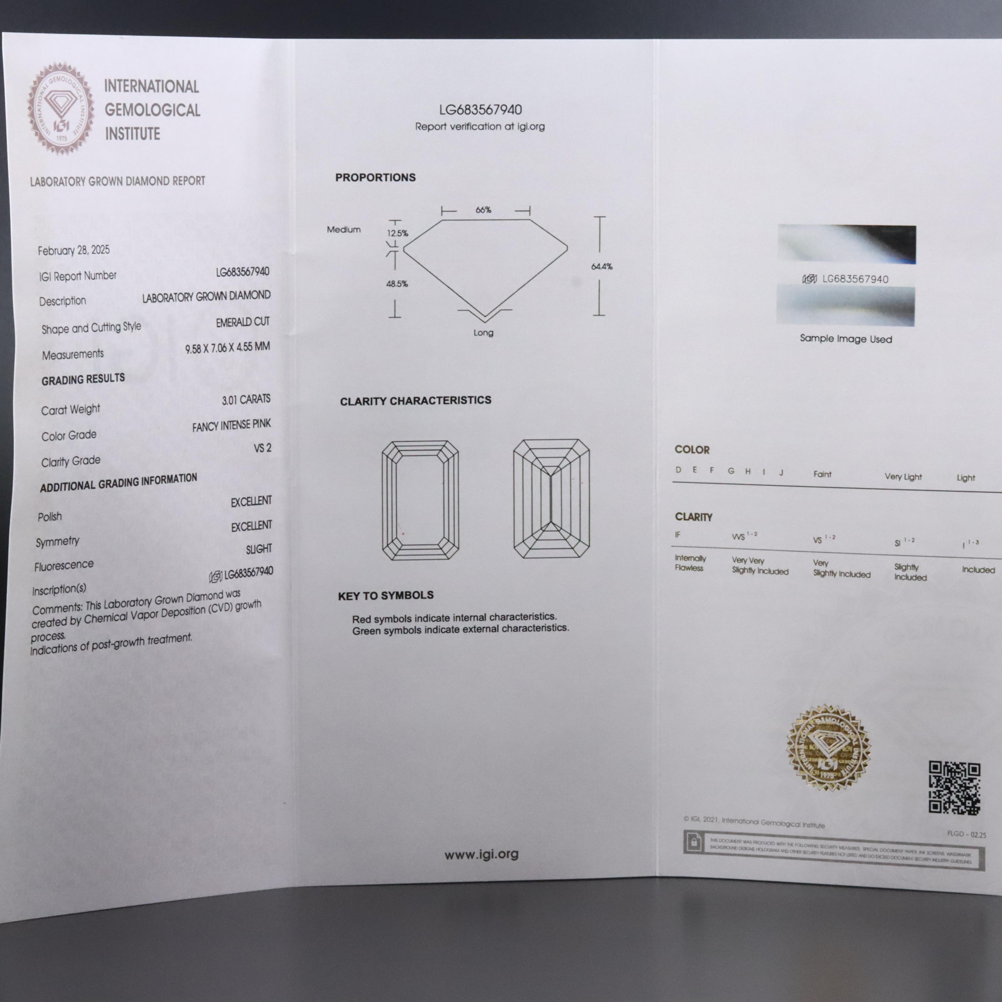Platinum 3.01 CT Lab Grown Fancy Diamond Solitaire Ring with IGI Report