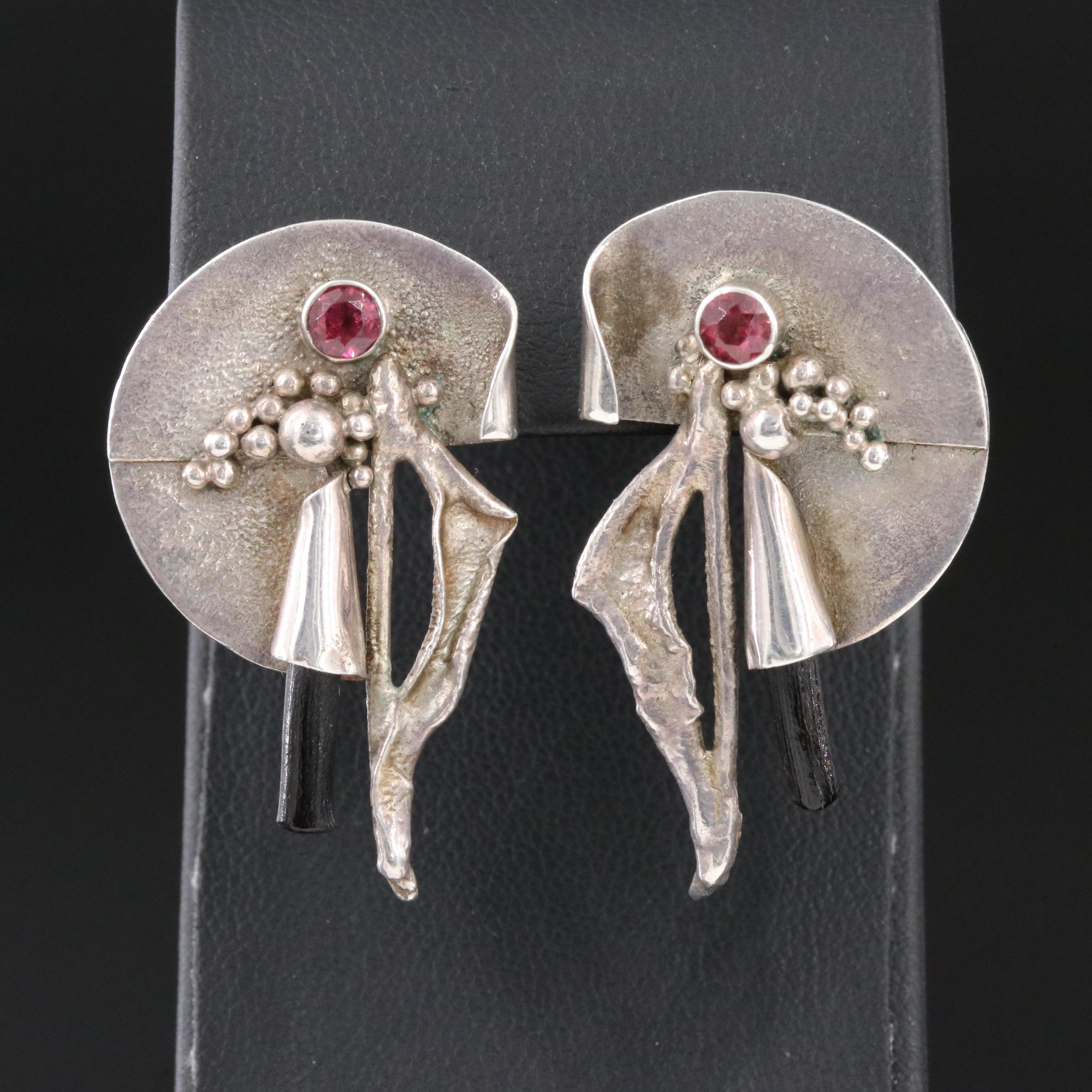 Studio Style Sterling Garnet and Black Coral Earrings