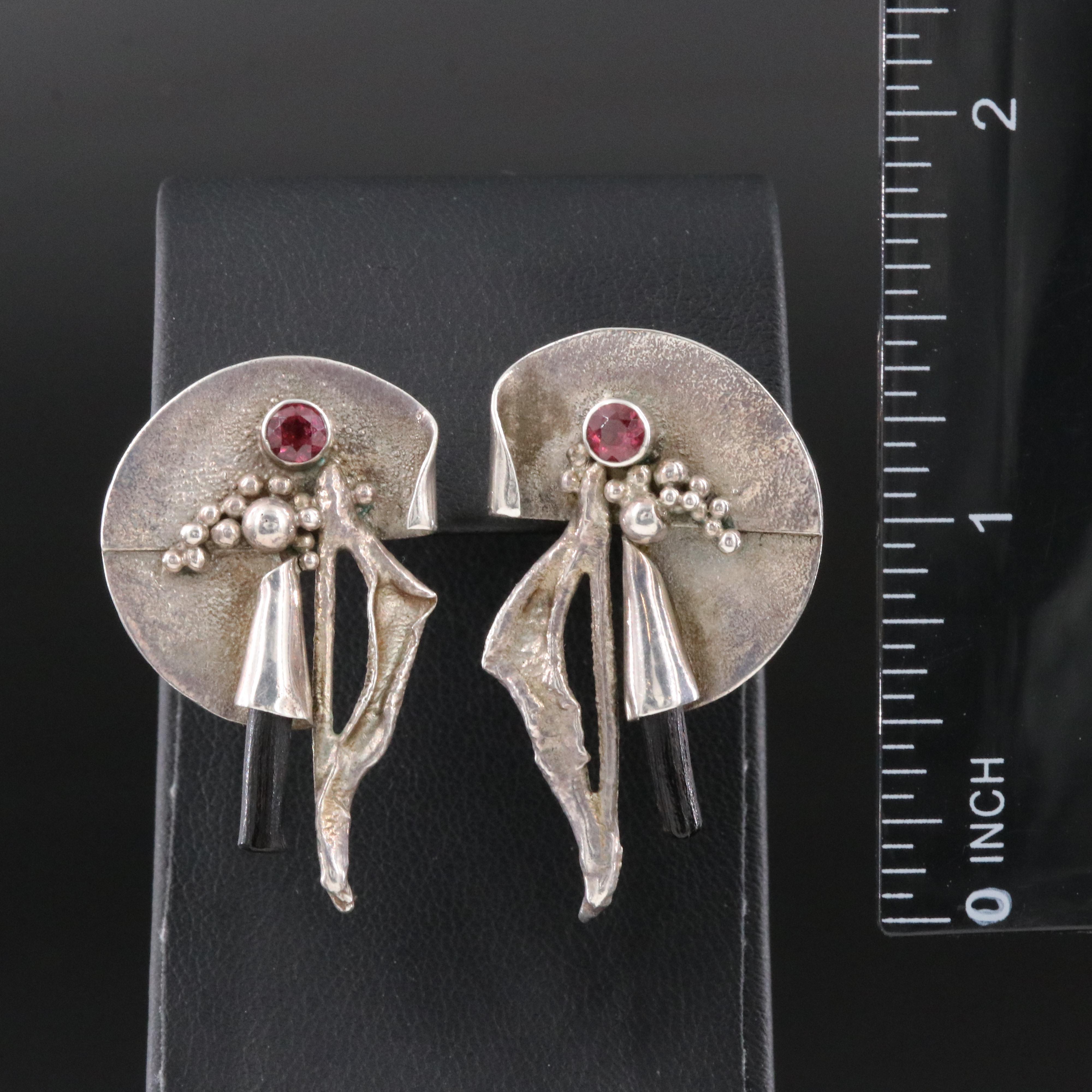 Studio Style Sterling Garnet and Black Coral Earrings