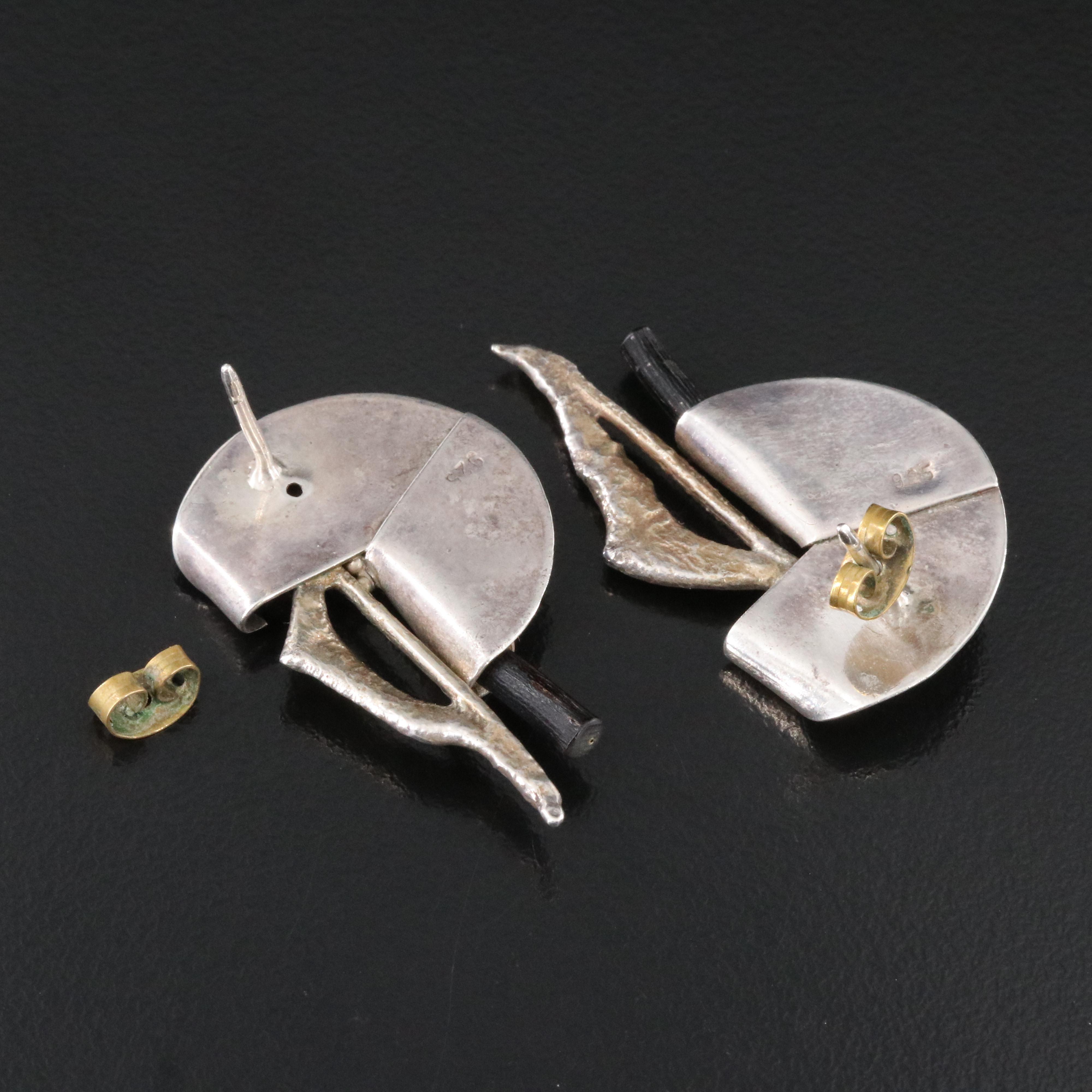 Studio Style Sterling Garnet and Black Coral Earrings