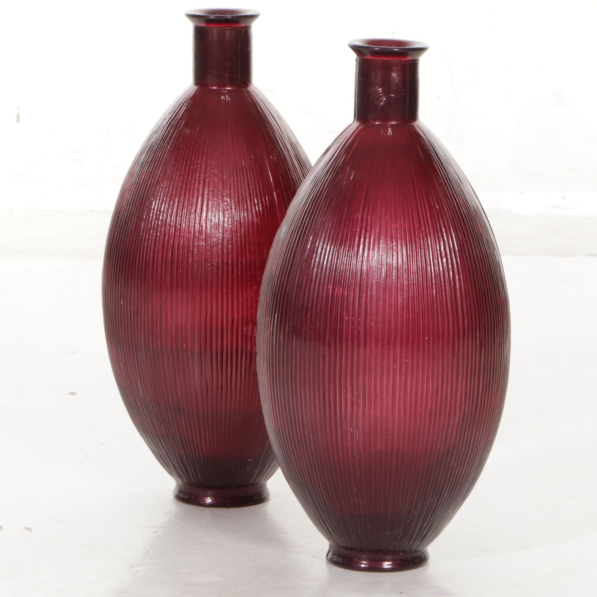 Amethyst Ribbed Glass Floor Vases