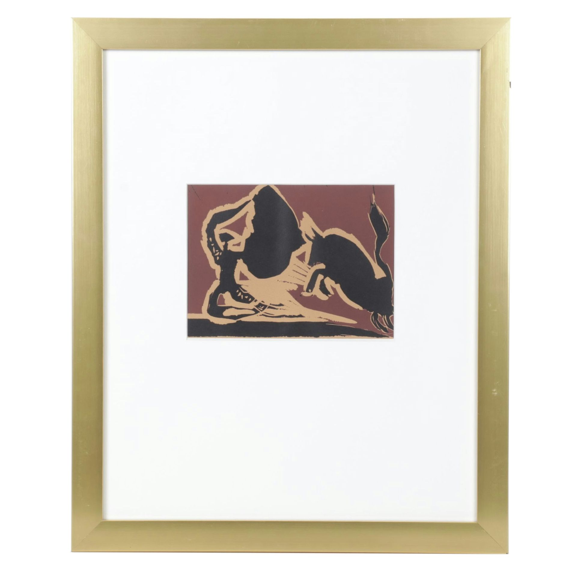Pablo Picasso Linoleum Cut "Bull Charging a Capa," 1962