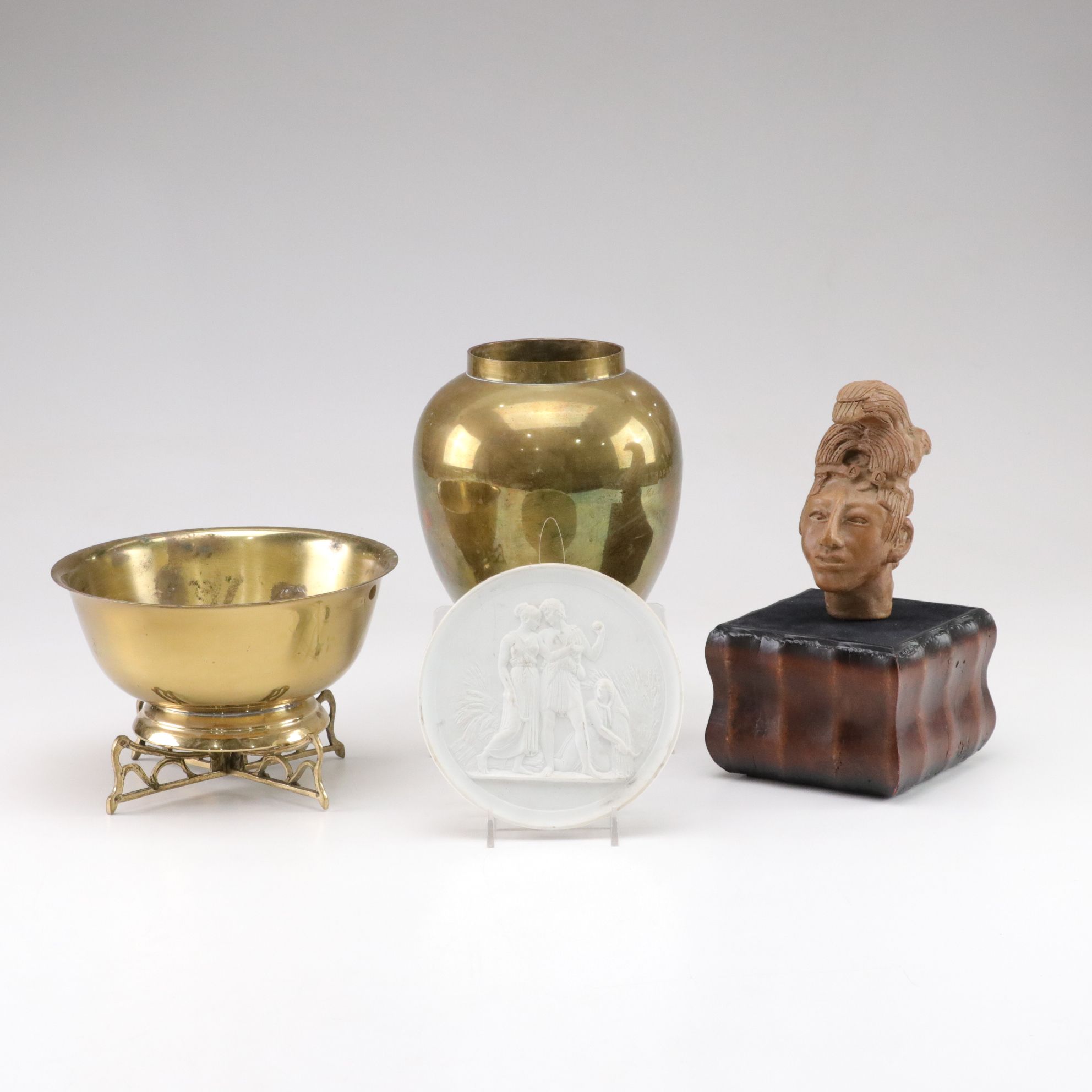 Brass Urn & Decorative Bowl with Other Decor