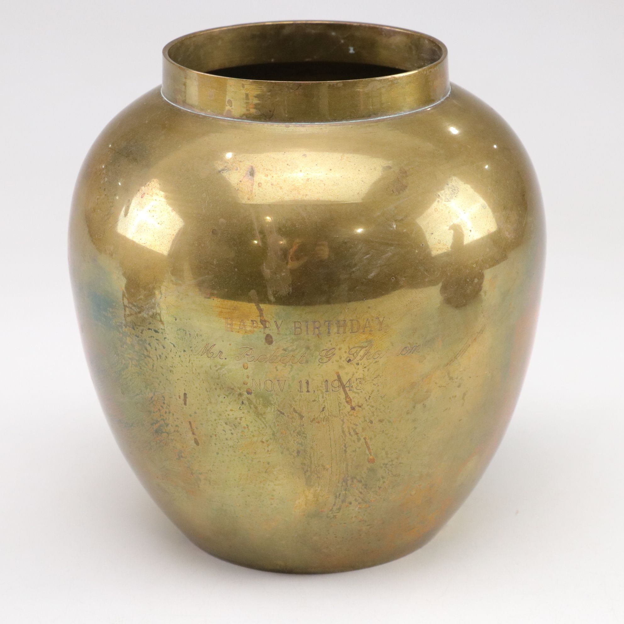 Brass Urn & Decorative Bowl with Other Decor